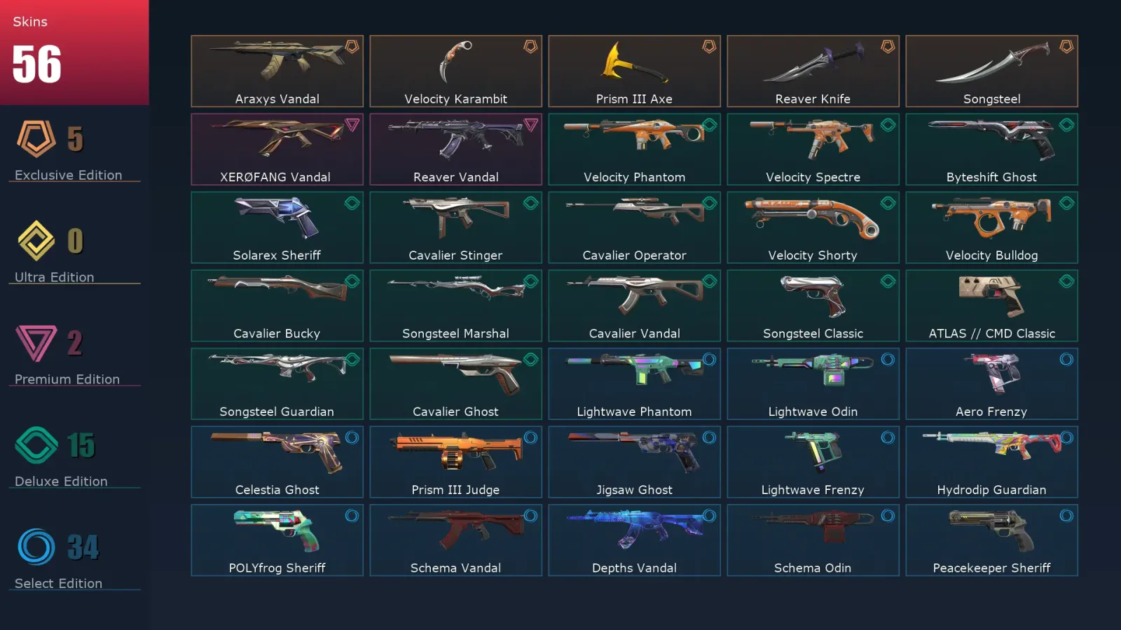 [Valorant] | EU | Level 159 | Bronze 3 | 29 Agents | 56 Skins — Valorant account