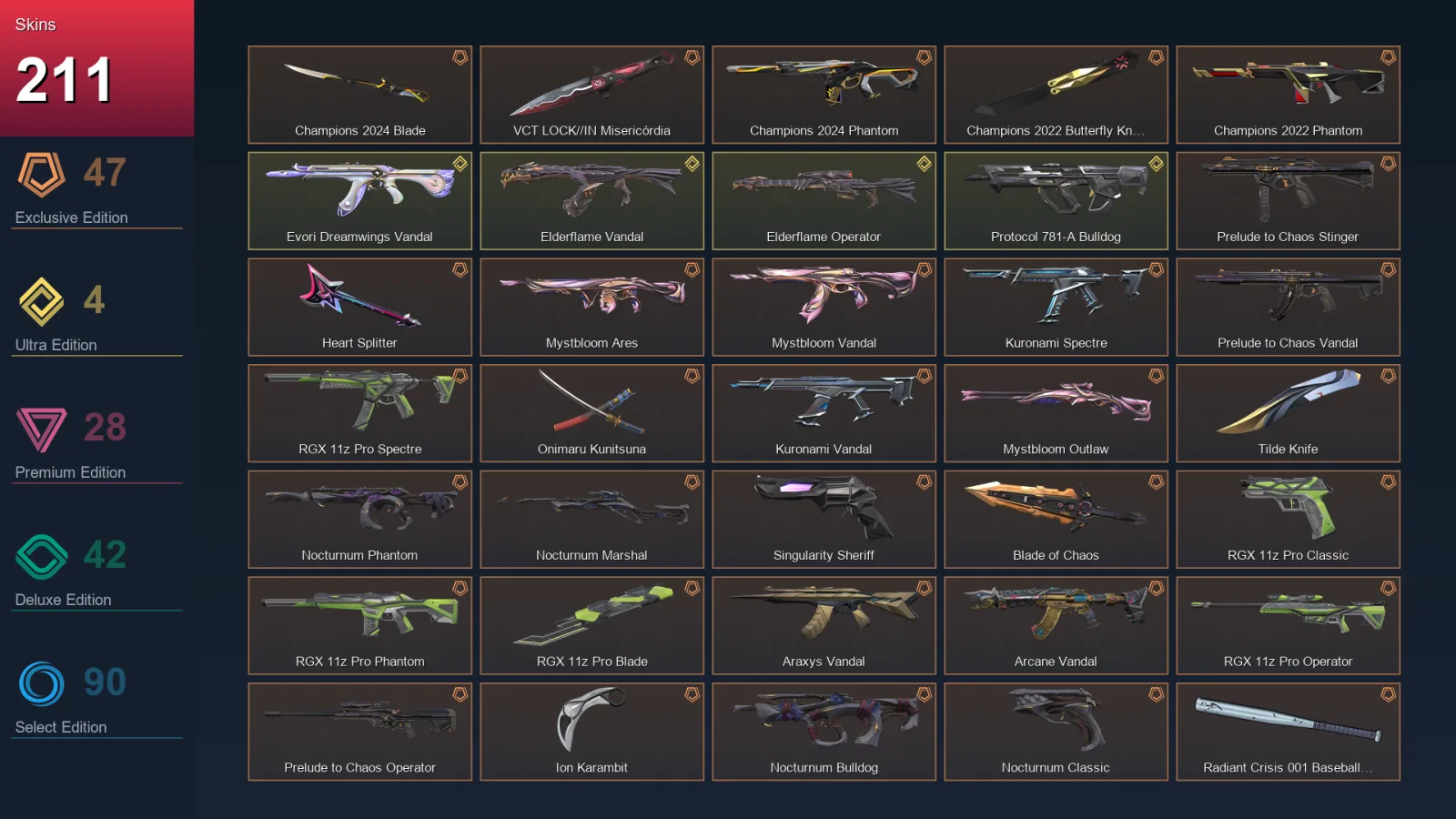 EU | Lv163 | Unranked | 211 Skin | 29 Agent | 145 Buddy — Valorant account