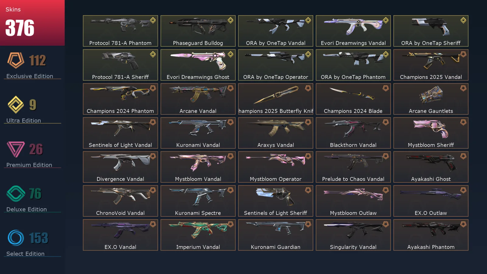 [Valorant] | EU | Level 500 | Gold 3 | 29 Agents | 376 Skins