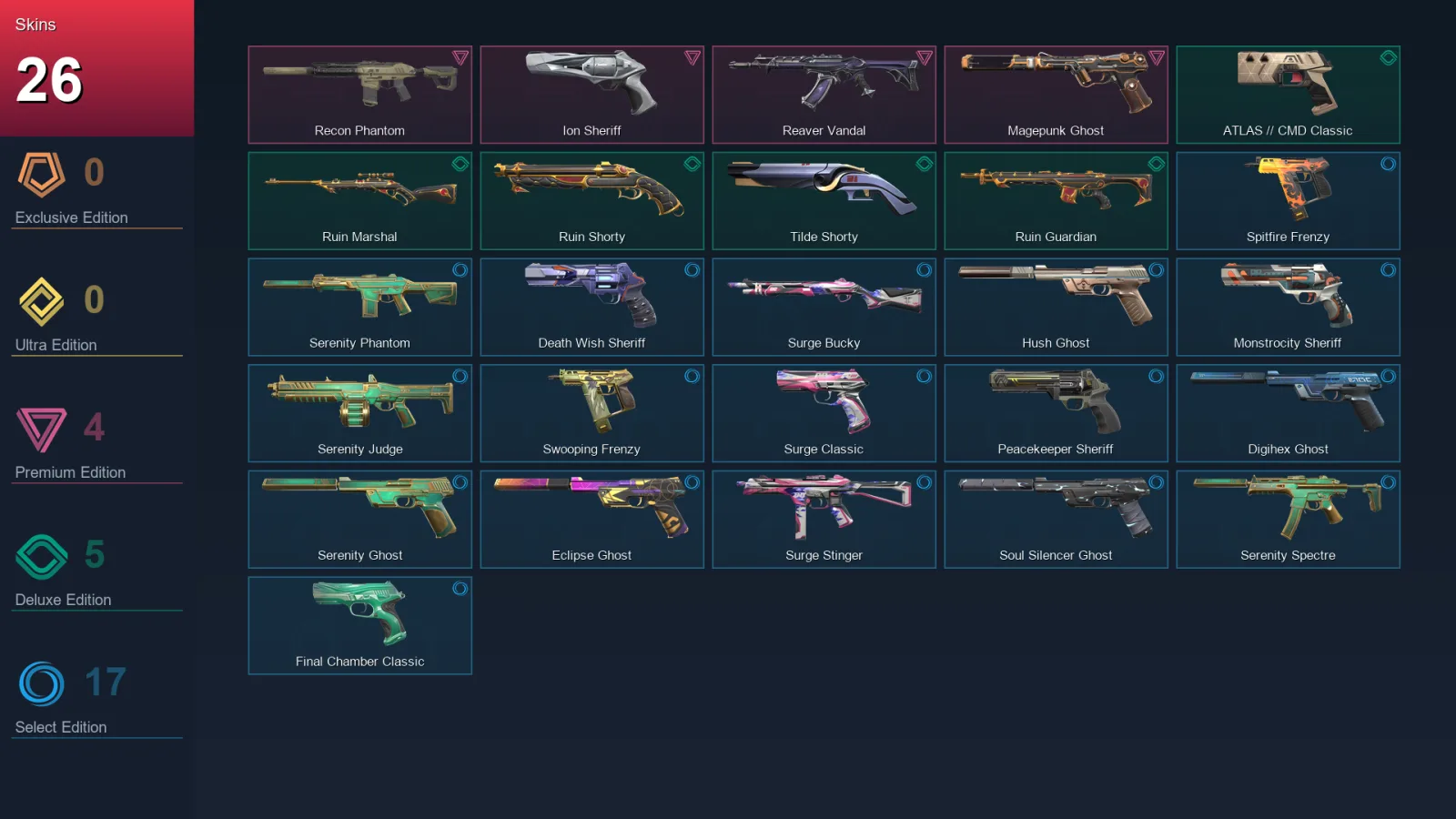 EU | Lv185 | Unranked | 26 Skin | 28 Agent | 108 Buddy — Valorant account