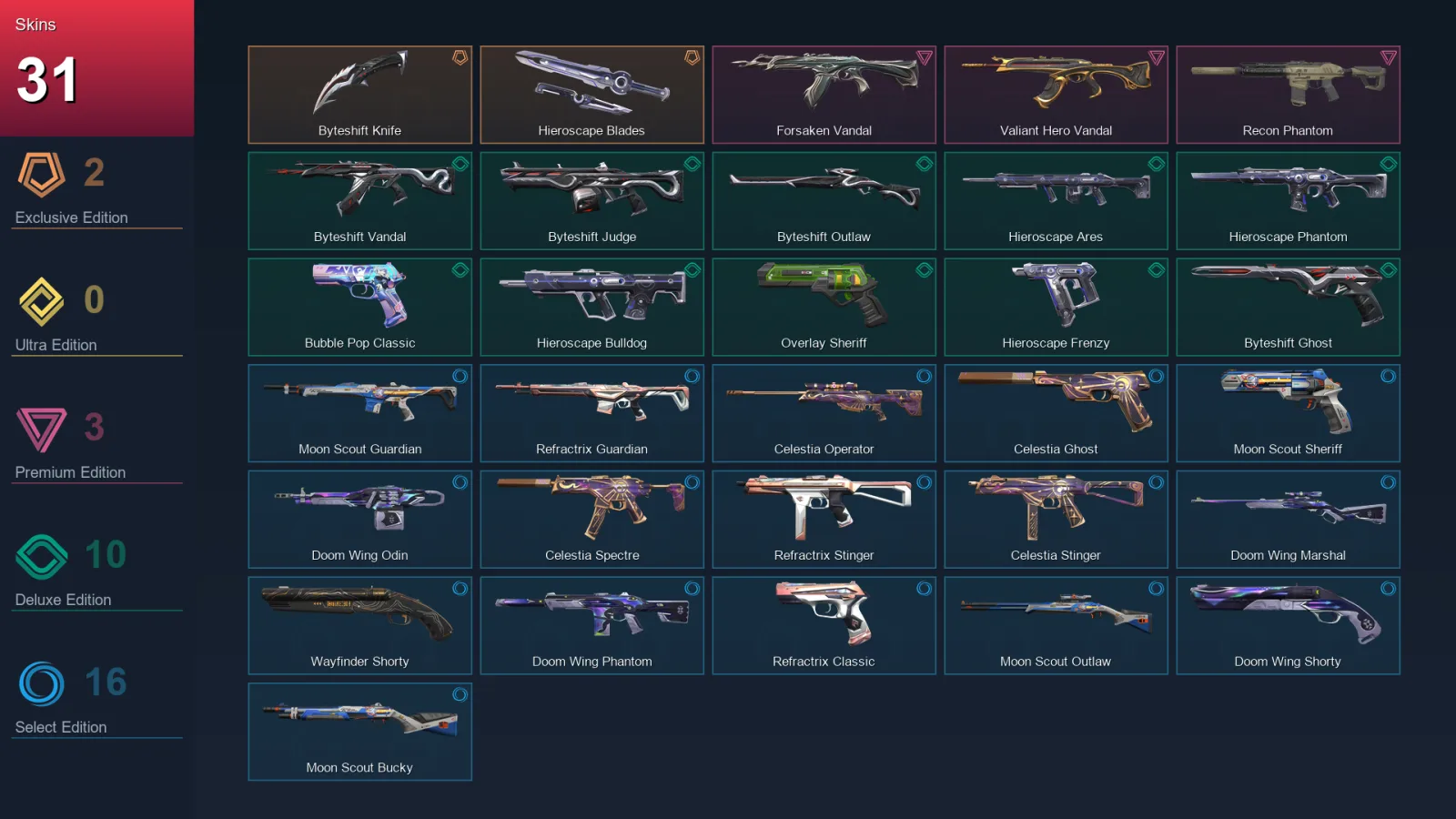BR | Lv129 | Unranked | 31 Skin | 28 Agent | 99 Buddy