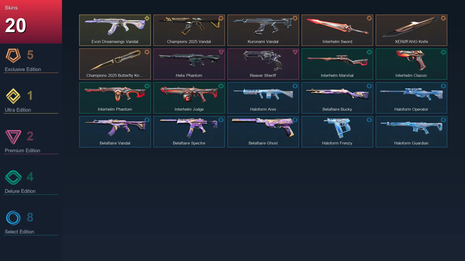 AP | Champions 2025 Vandal | Kuronami Vandal | Interhelm Sword | XERØFANG Knife | 20 Skin | 23 Agent | 40 Buddy | Lv66