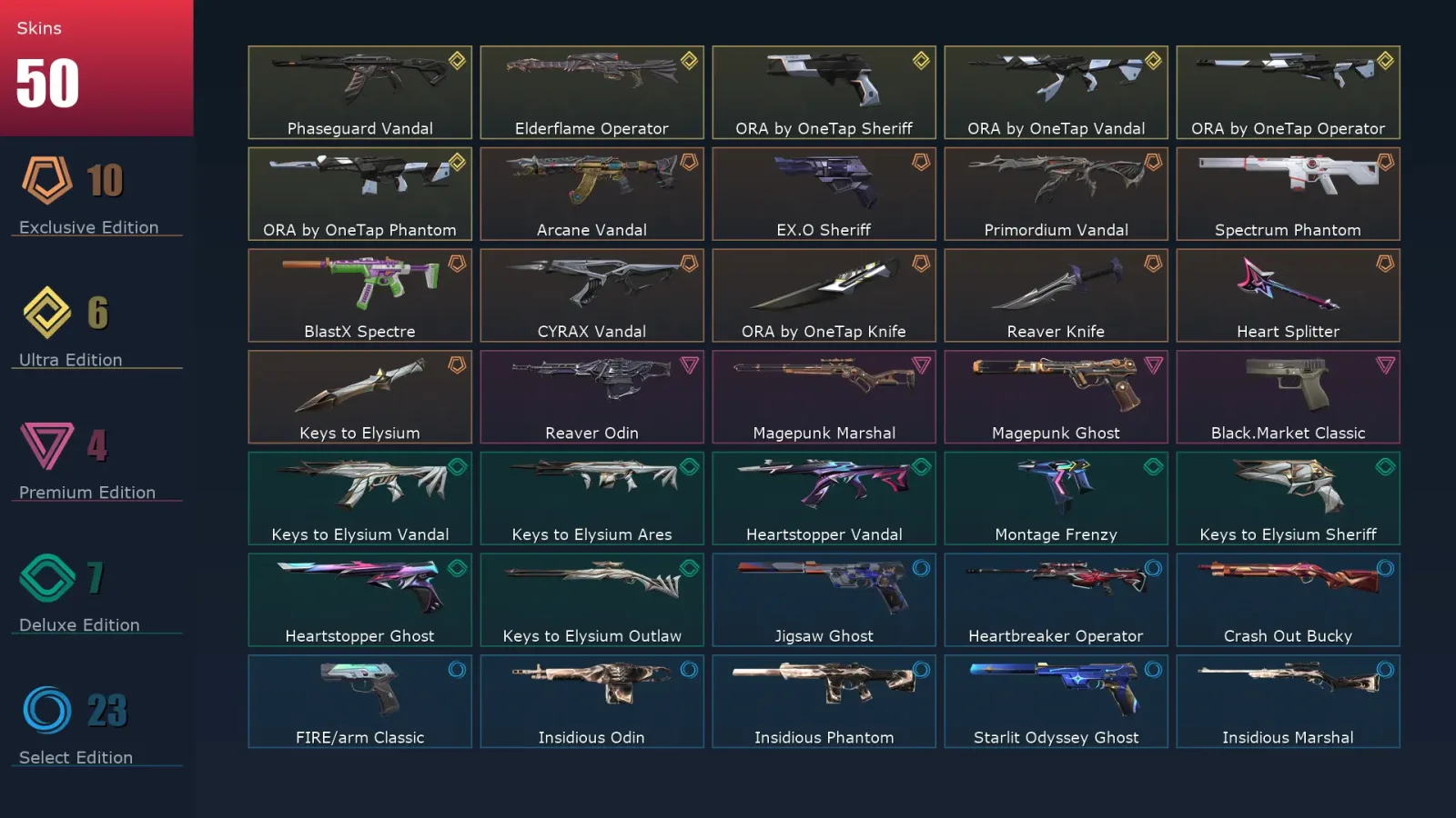 [Valorant] | EU | Level 183 | Diamond 2 | 29 Agents | 50 Skins