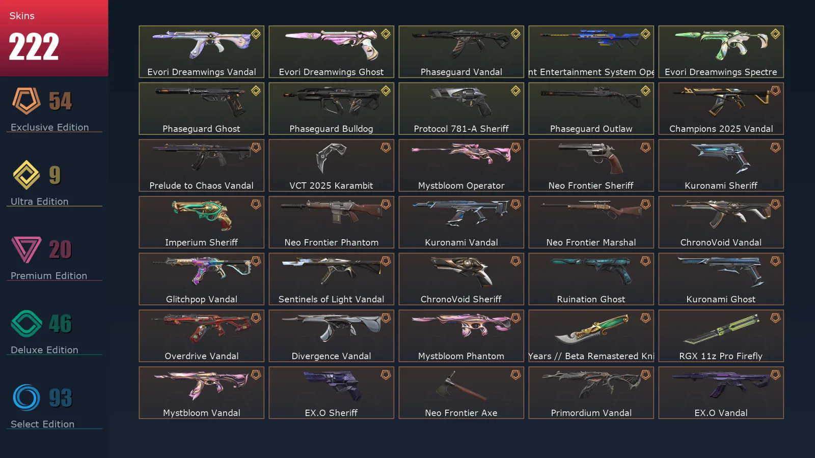 [Valorant] | EU | Level 363 | Platinum 2 | 29 Agents | 222 Skins