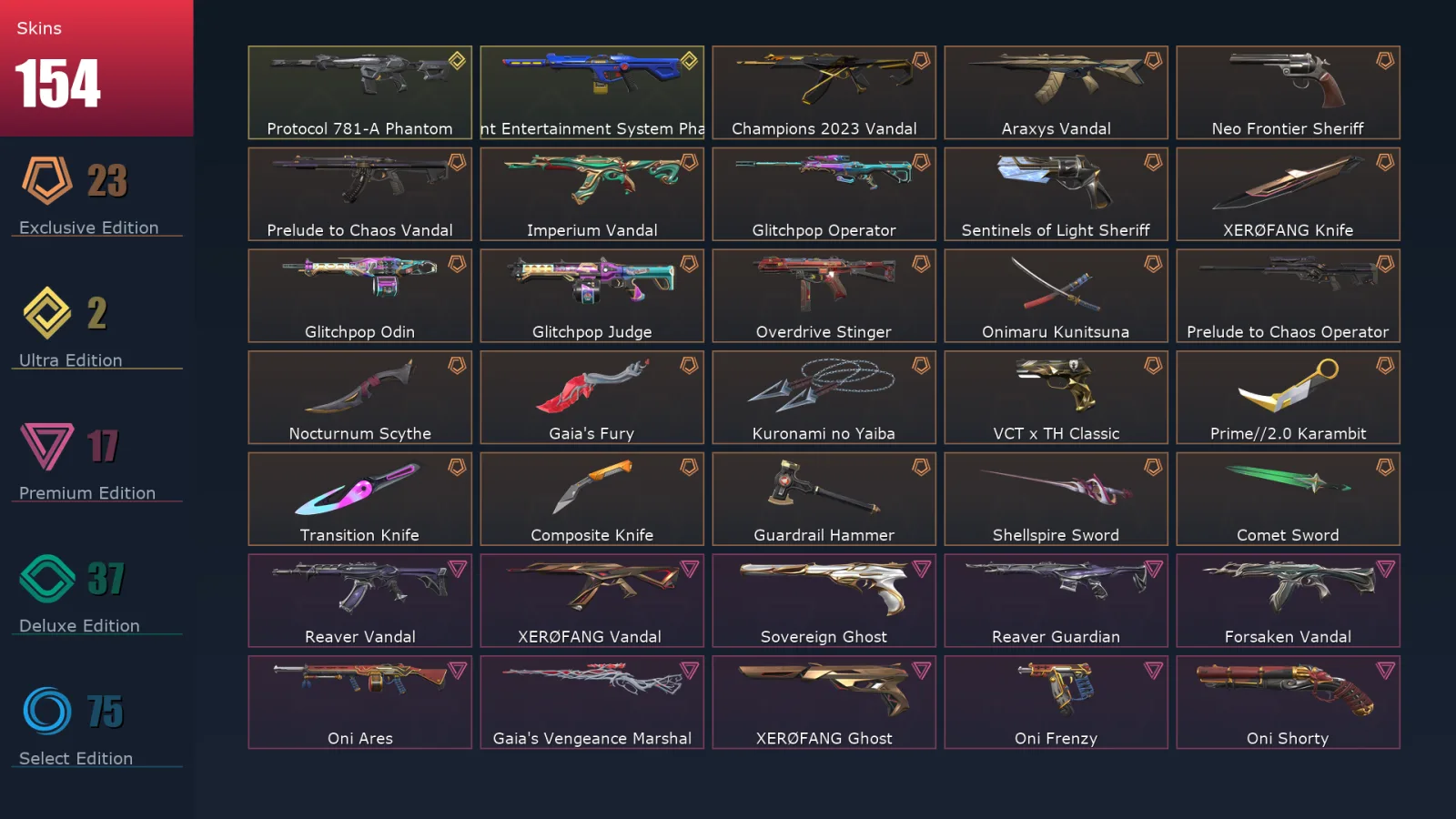 [Valorant] | EU | Level 207 | 28 Agents | 154 Skins