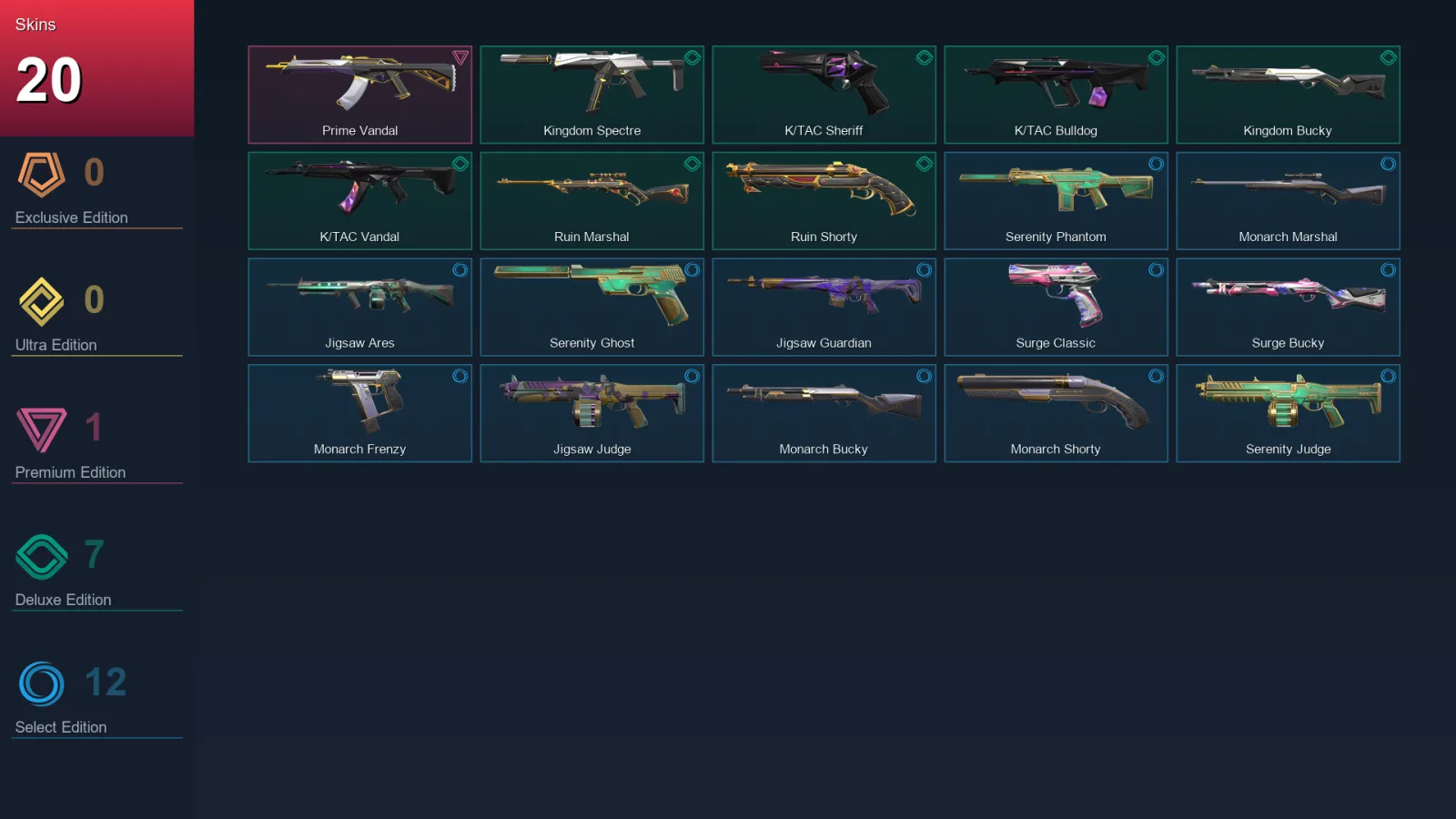 EU | Lv58 | Unranked | 20 Skin | 19 Agent | 44 Buddy — Jigsaw Ares