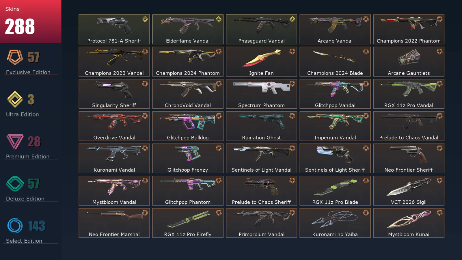 [Valorant] | EU | Level 500 | Ascendant 2 | 29 Agents | 288 Skins