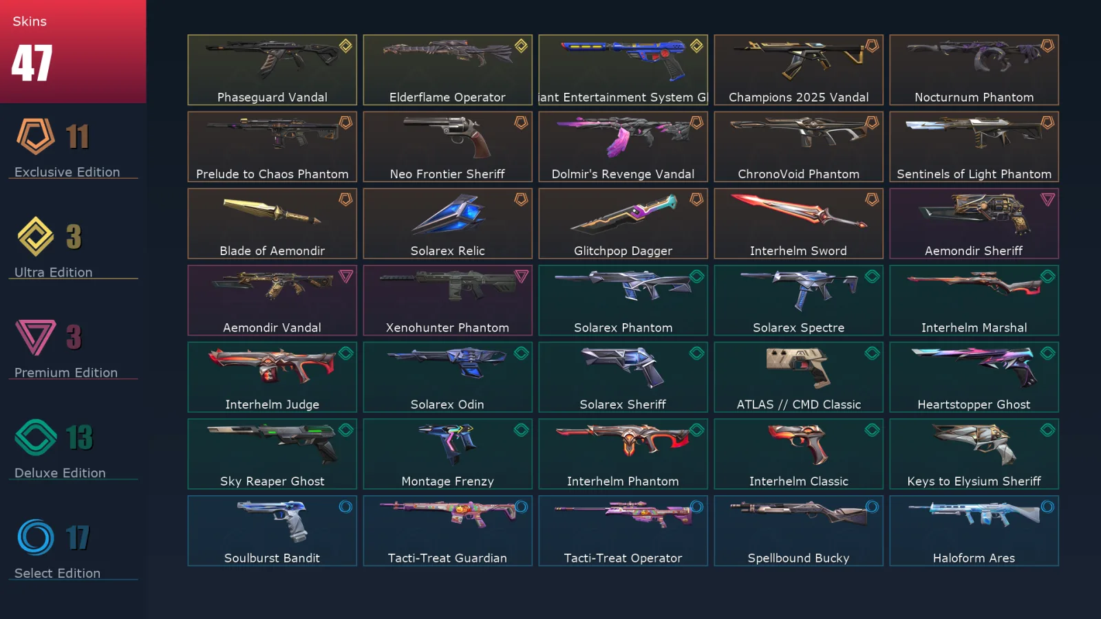 [Valorant] | EU | Level 161 | Platinum 2 | 29 Agents | 47 Skins