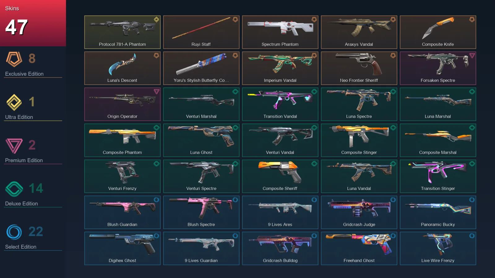 NA | Lv88 | Unranked | 47 Skin | 29 Agent | 49 Buddy