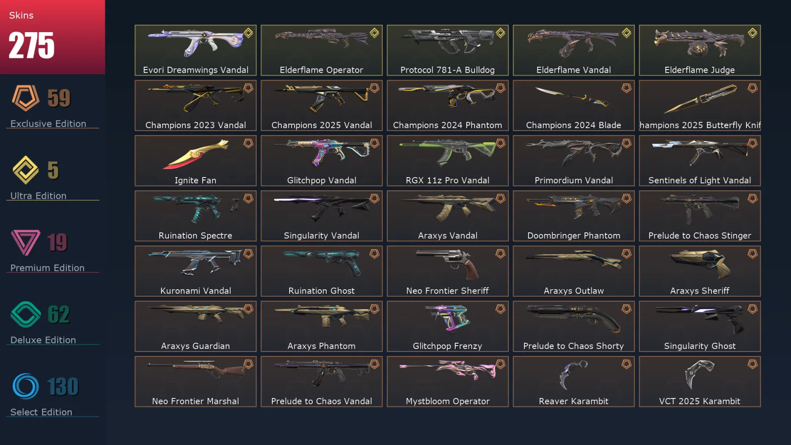 [Valorant] | EU | Level 422 | 28 Agents | 275 Skins