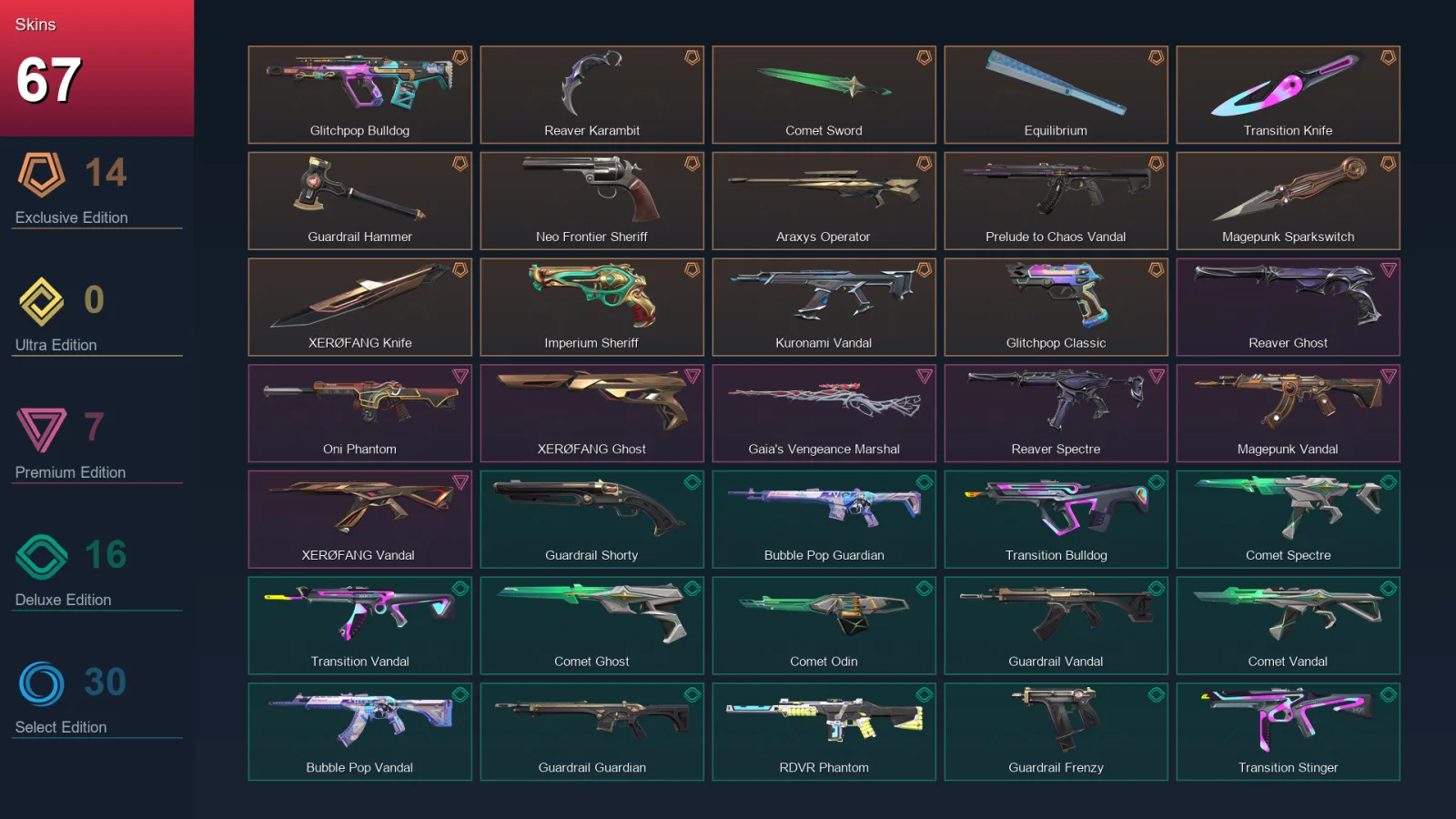 AP | Lv88 | Unranked | 67 Skin | 21 Agent | 52 Buddy — Valorant account