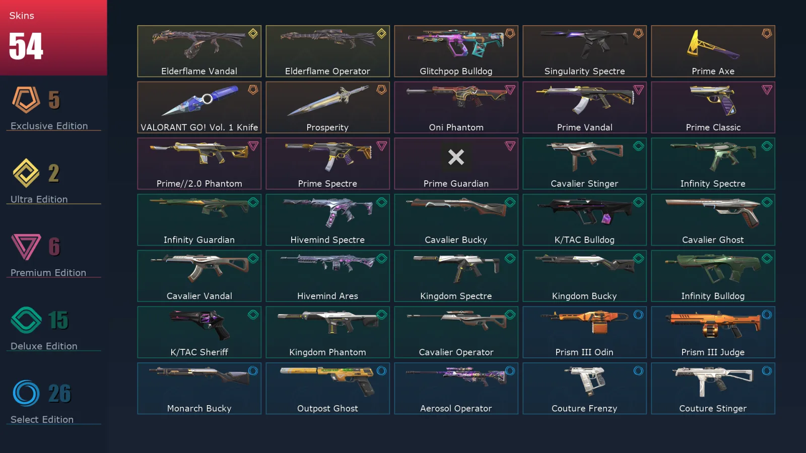 [Valorant] | EU | Level 40 | 13 Agents | 54 Skins