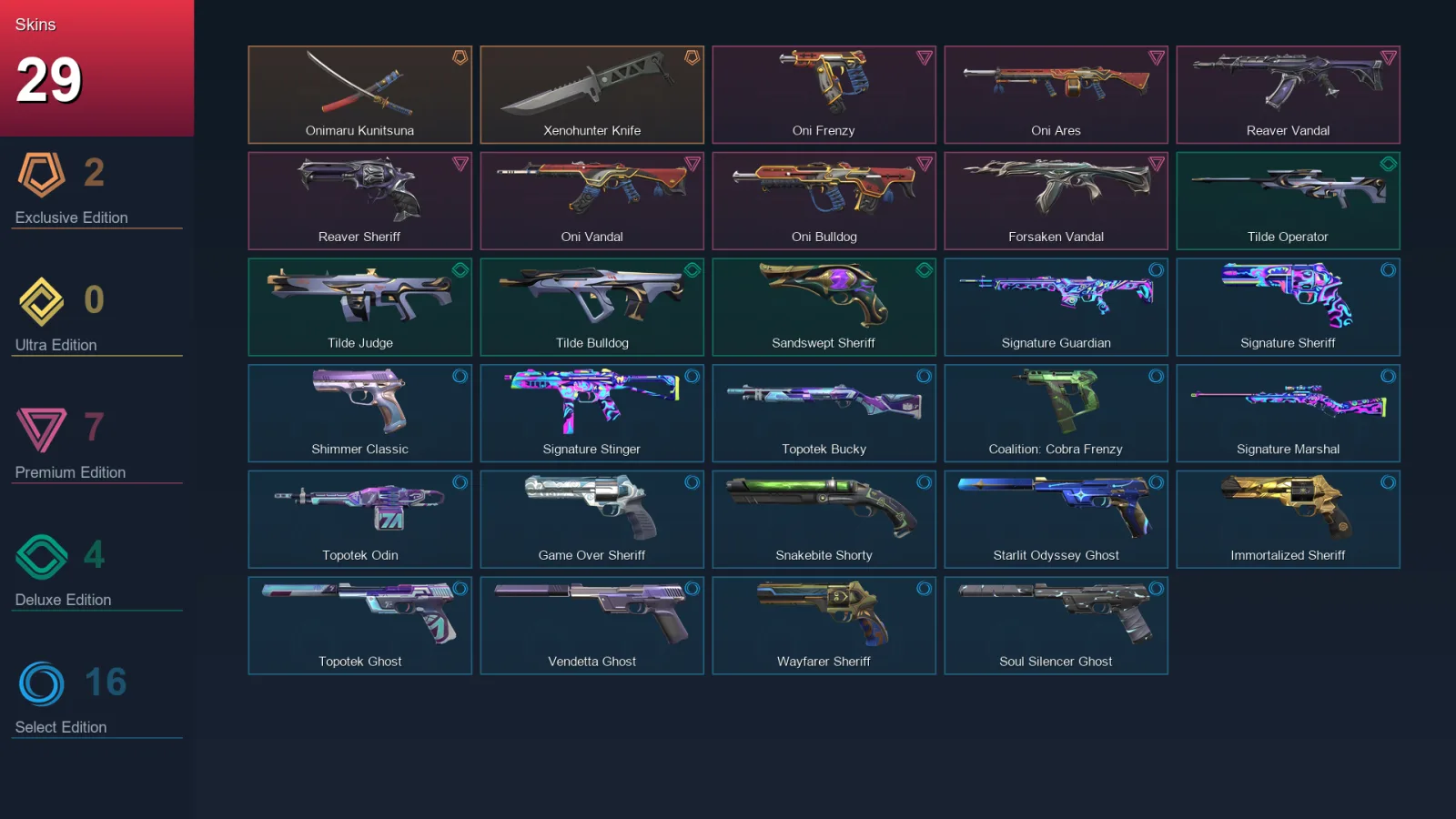 NA | Lv197 | Unranked | 29 Skin | 27 Agent | 72 Buddy
