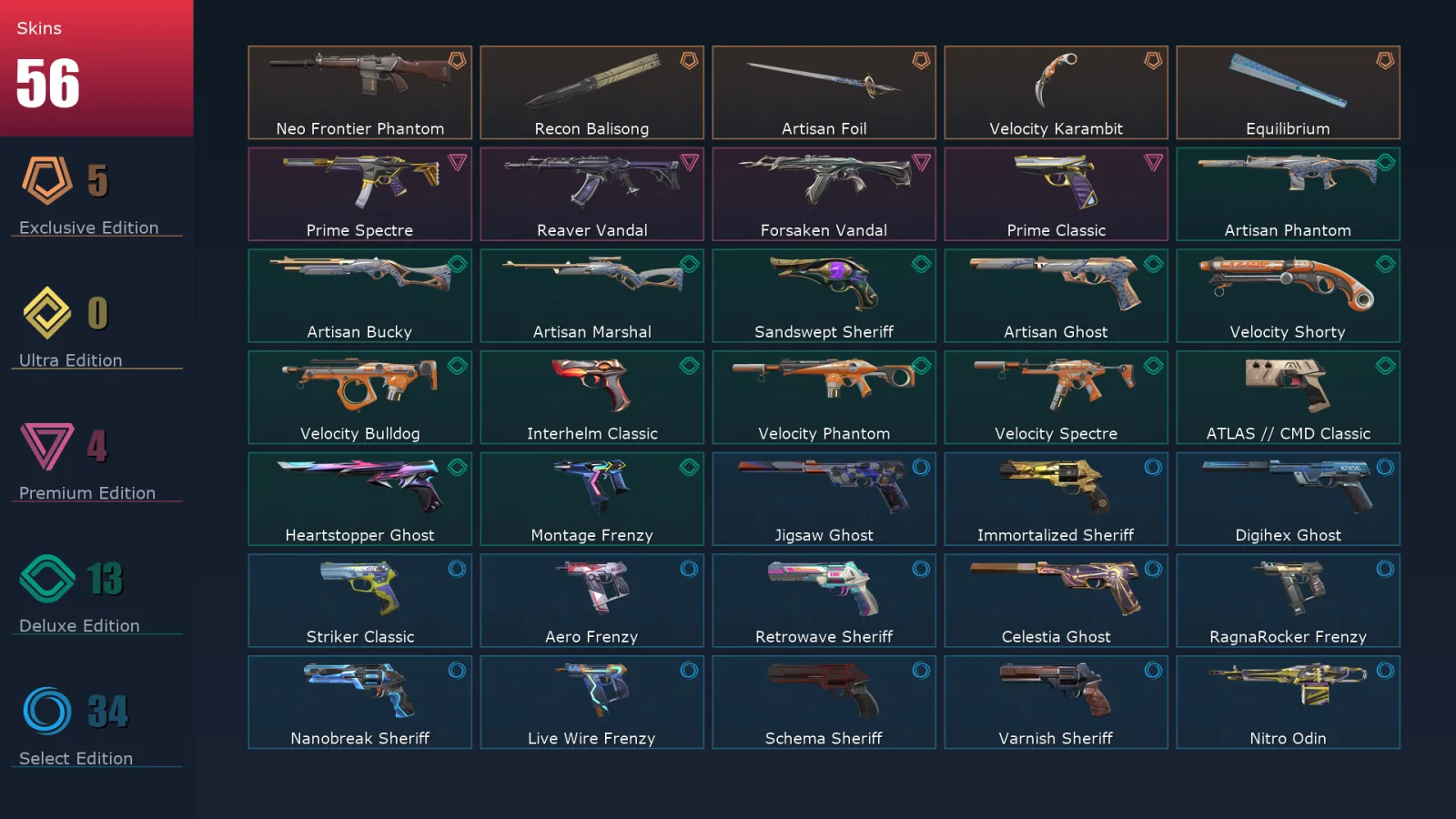 [Valorant] | EU | Level 408 | 29 Agents | 56 Skins