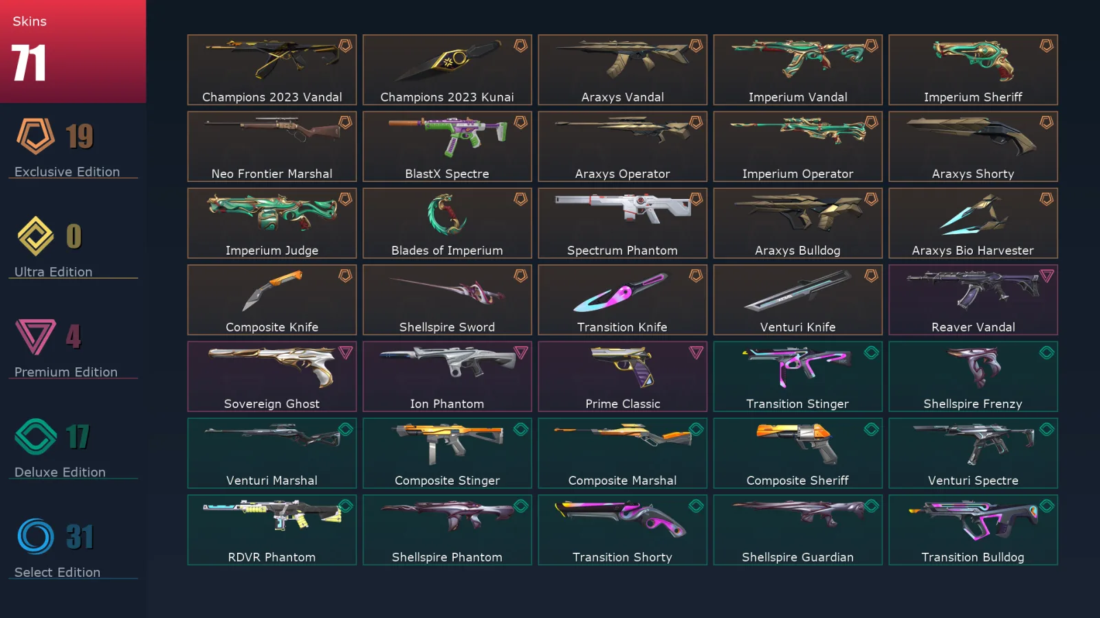 [Valorant] | EU | Level 131 | 28 Agents | 71 Skins