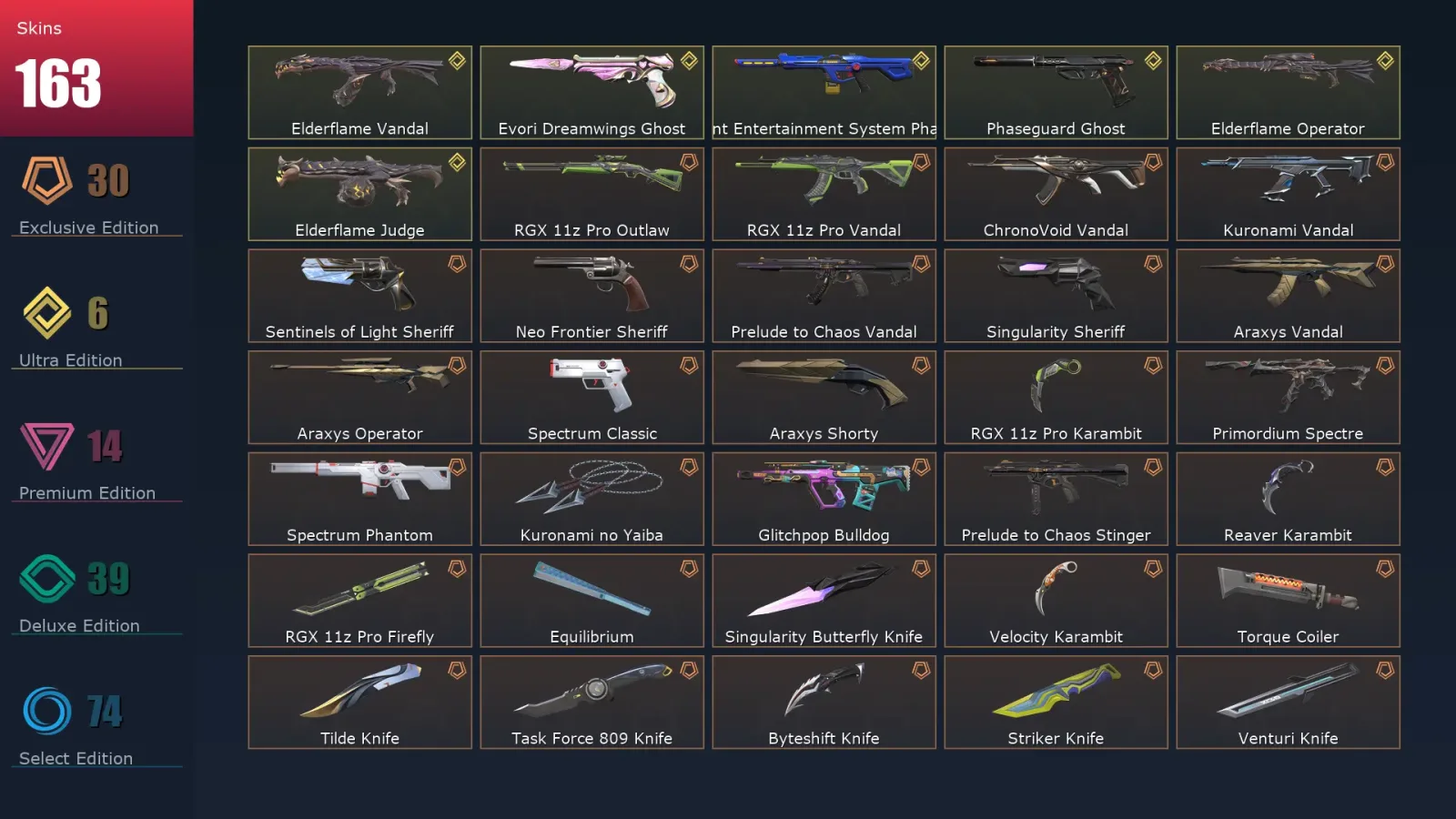 [Valorant] | EU | Level 407 | Platinum 3 | 29 Agents | 163 Skins
