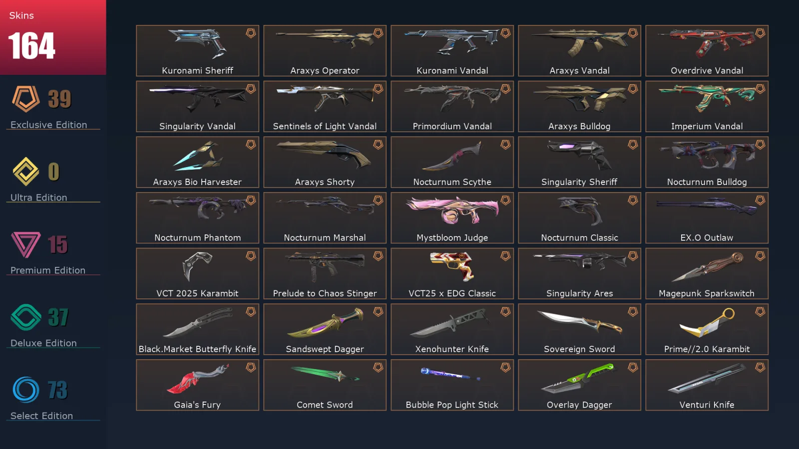 [Valorant] | EU | Level 258 | 27 Agents | 164 Skins