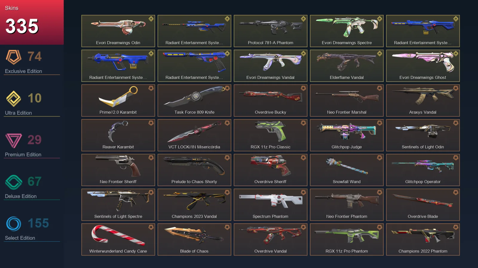 AP | Lv444 | Unranked | 335 Skin | 25 Agent | 256 Buddy
