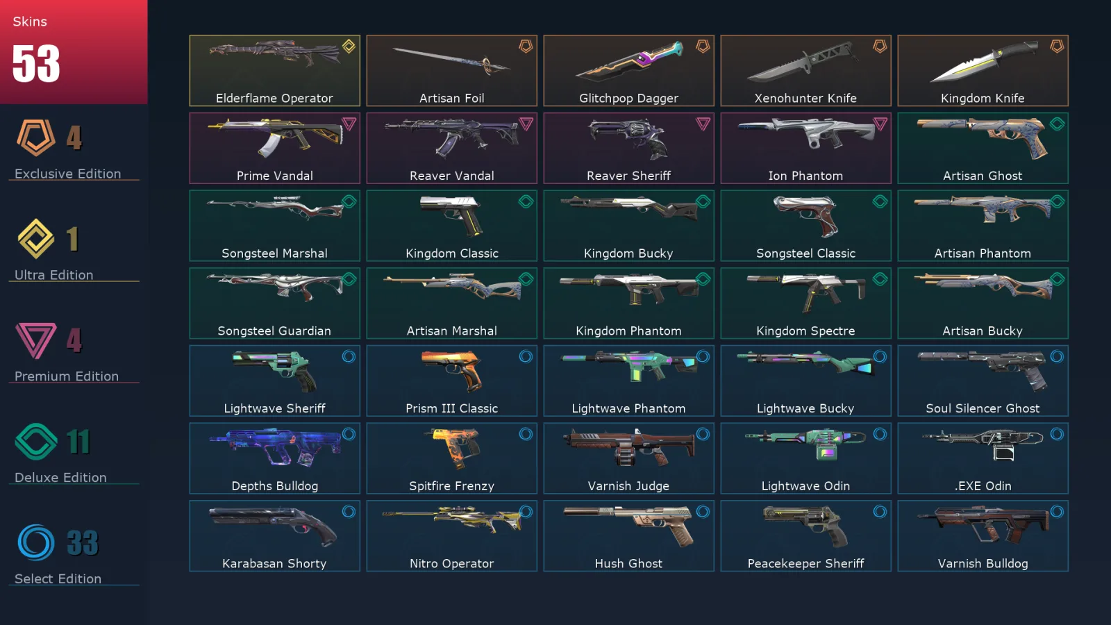 [Valorant] | EU | Level 167 | 24 Agents | 53 Skins