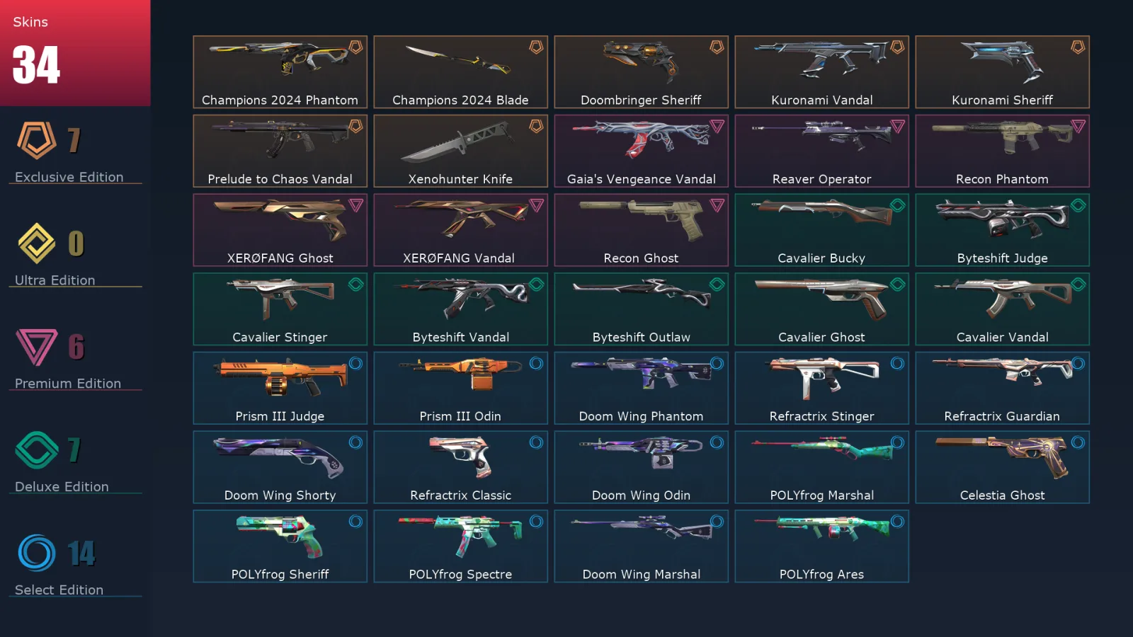 [Valorant] | EU | Level 106 | 28 Agents | 34 Skins