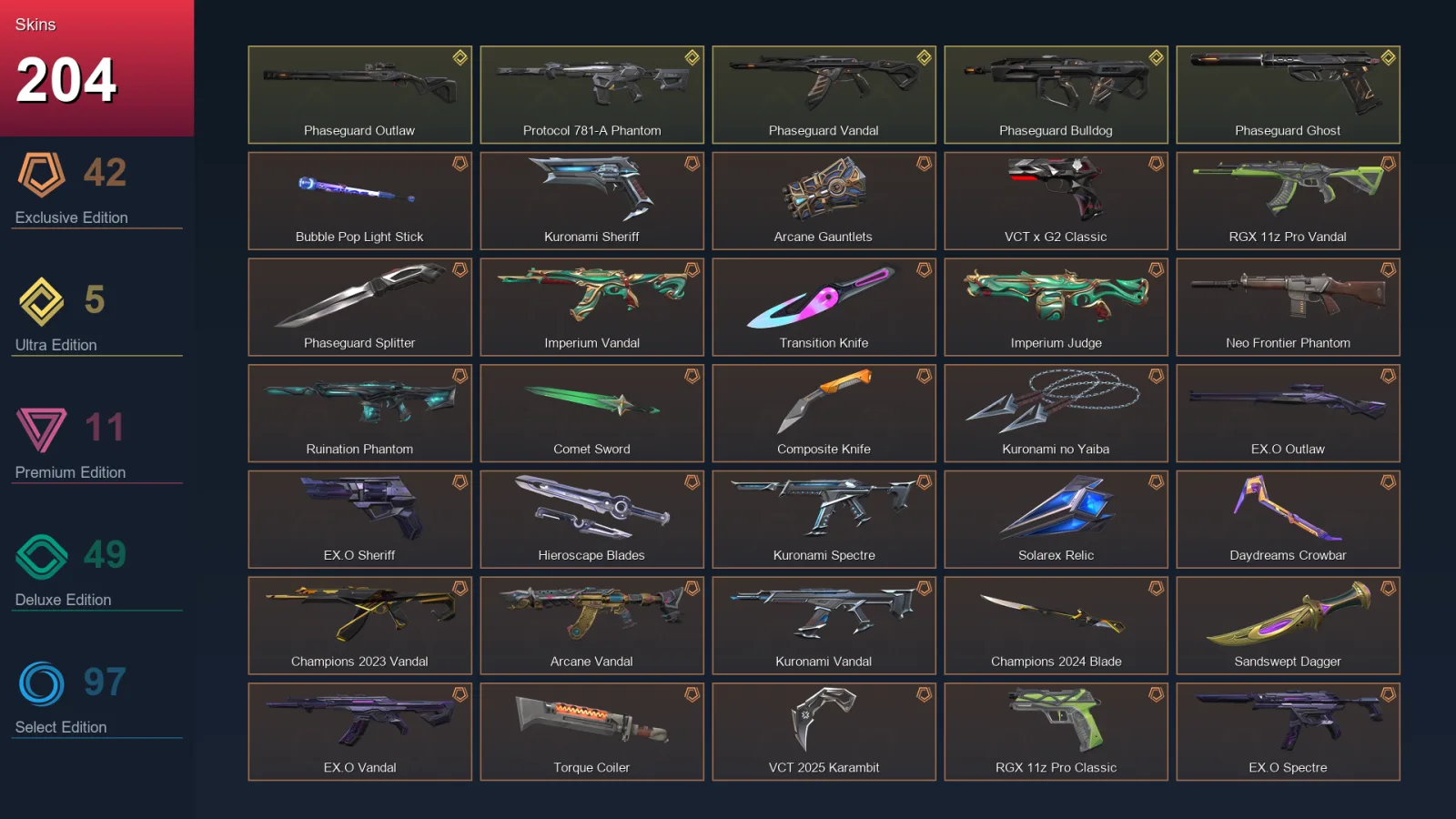 BR | Lv213 | Unranked | 204 Skin | 25 Agent | 174 Buddy