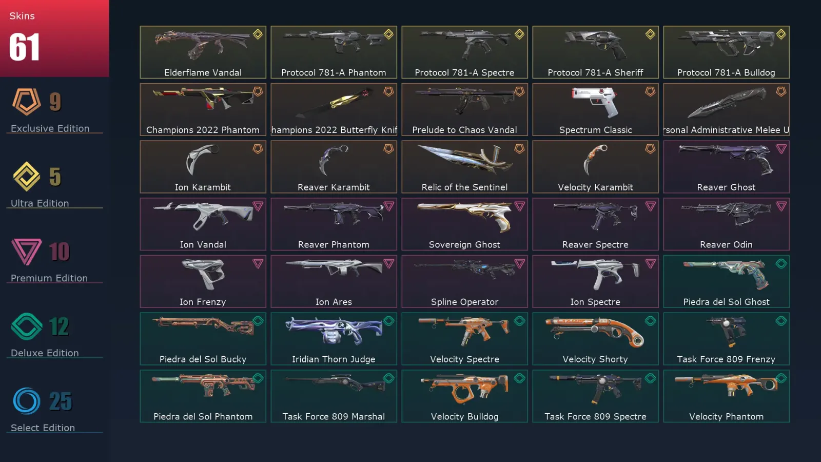 [Valorant] | EU | Level 72 | 24 Agents | 61 Skins