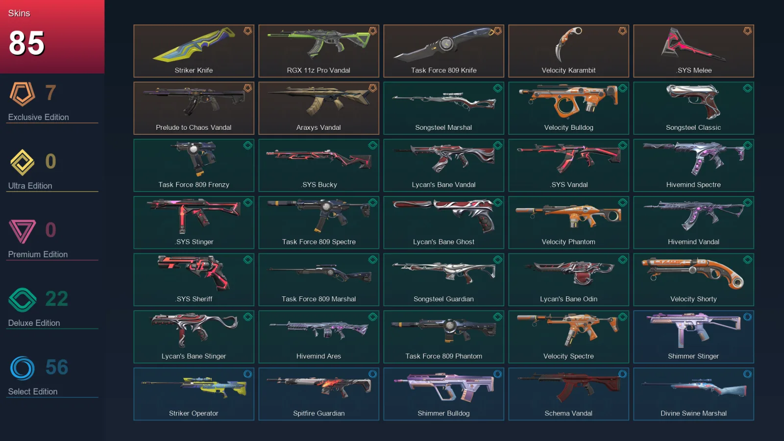 EU | Lv173 | Unranked | 85 Skin | 26 Agent | 107 Buddy
