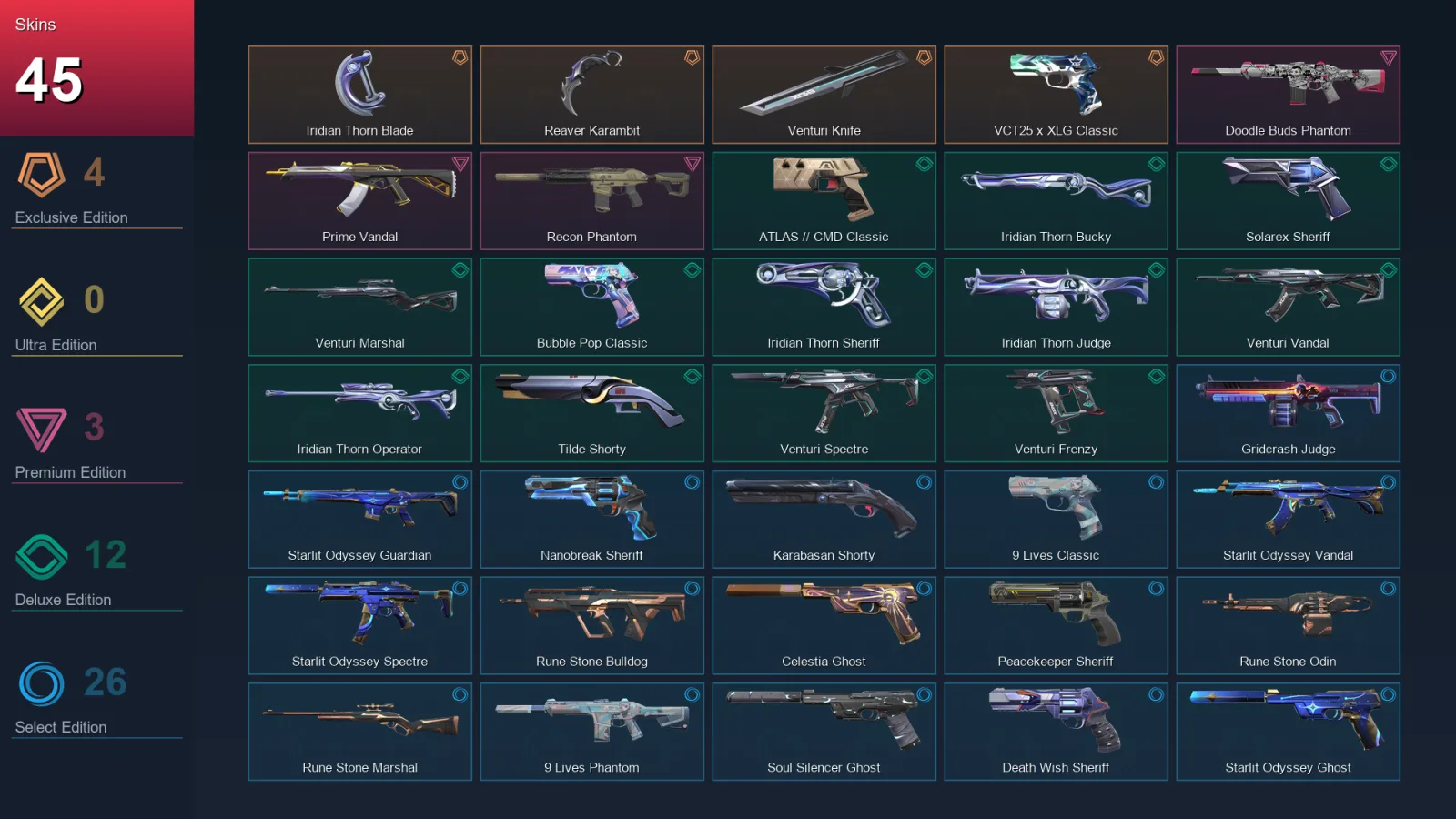AP | Lv262 | Unranked | 45 Skin | 29 Agent | 88 Buddy