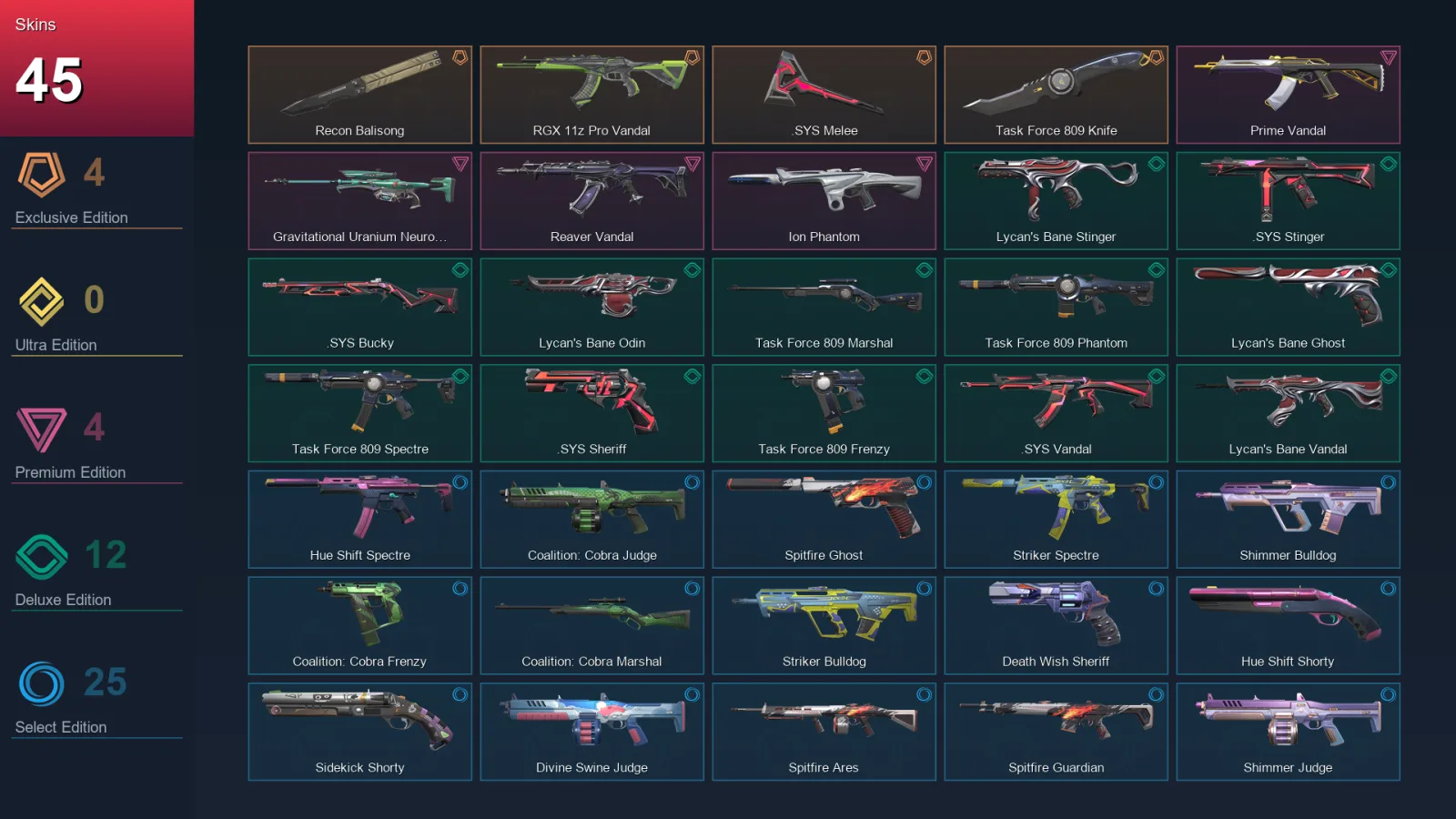 EU | Lv100 | Unranked | 45 Skin | 24 Agent | 60 Buddy — Valorant account