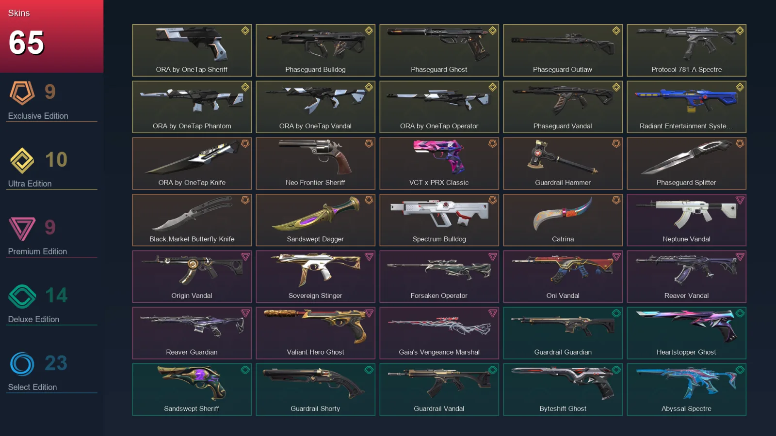 EU | Lv264 | Unranked | 65 Skin | 28 Agent | 111 Buddy — Valorant account