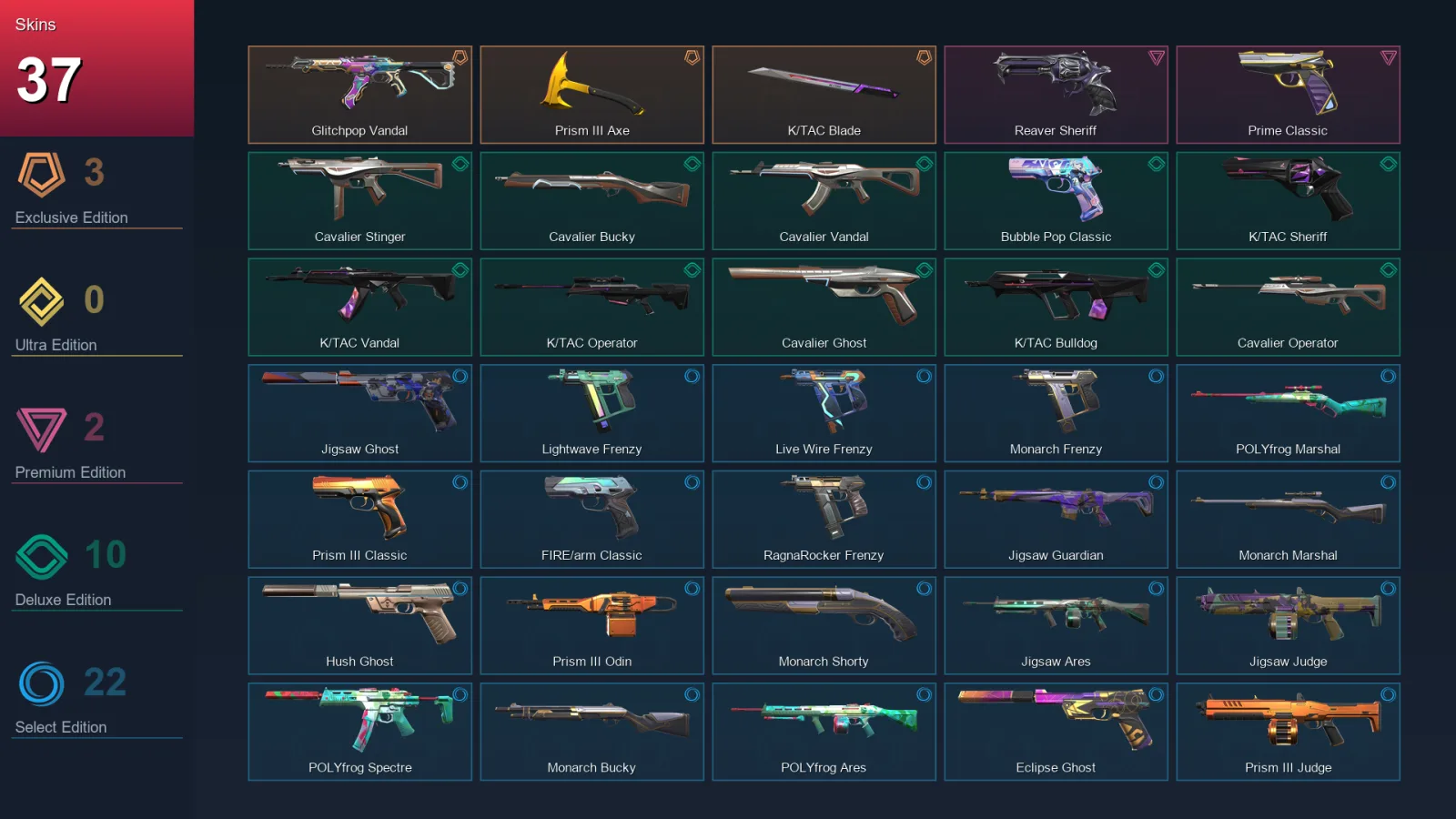 AP | Lv218 | Unranked | 37 Skin | 26 Agent | 108 Buddy — Valorant account