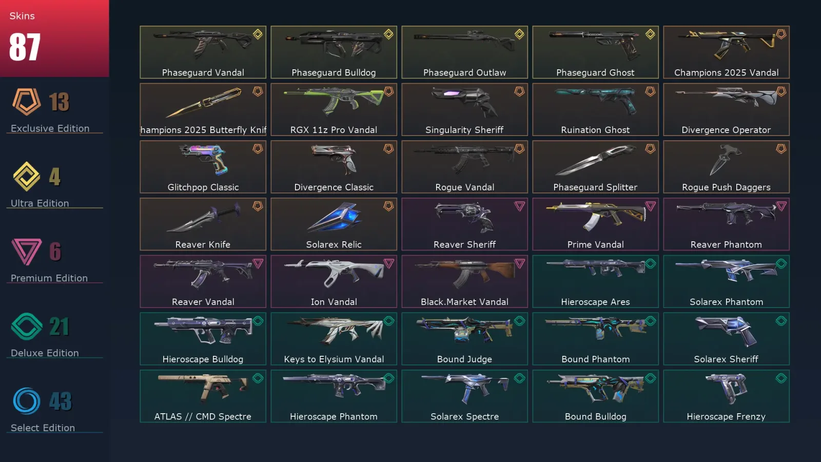 [Valorant] | EU | Level 81 | 23 Agents | 87 Skins