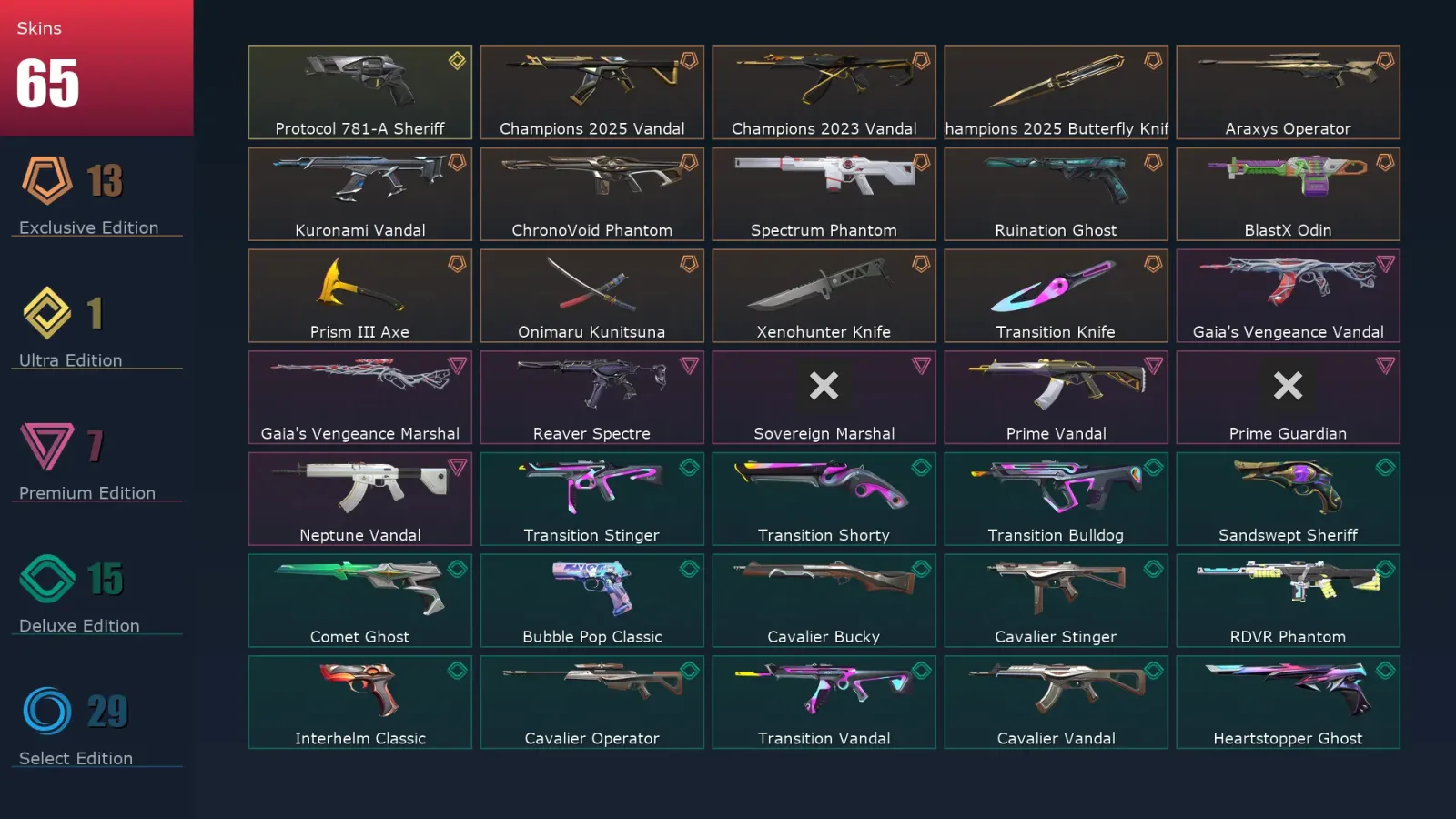 [Valorant] | EU | Level 327 | 29 Agents | 65 Skins