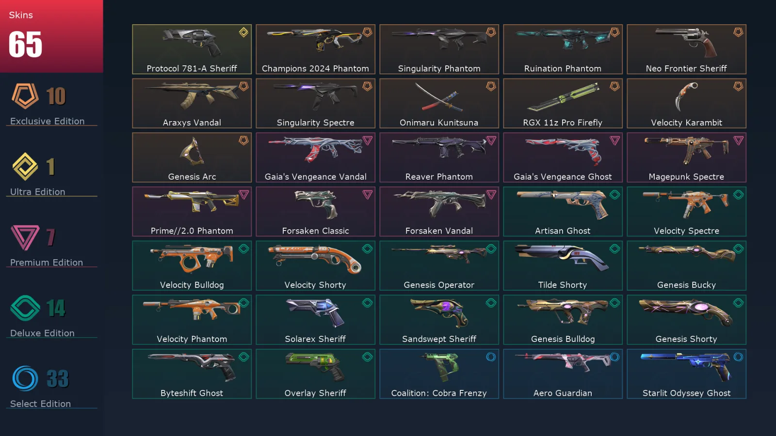 [Valorant] | EU | Level 386 | Gold 3 | 28 Agents | 65 Skins