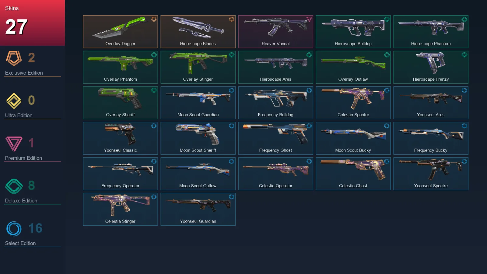 AP | Lv58 | Unranked | 27 Skin | 24 Agent | 39 Buddy