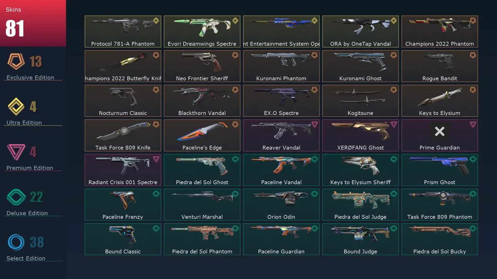 [Valorant] | EU | Level 110 | 29 Agents | 81 Skins