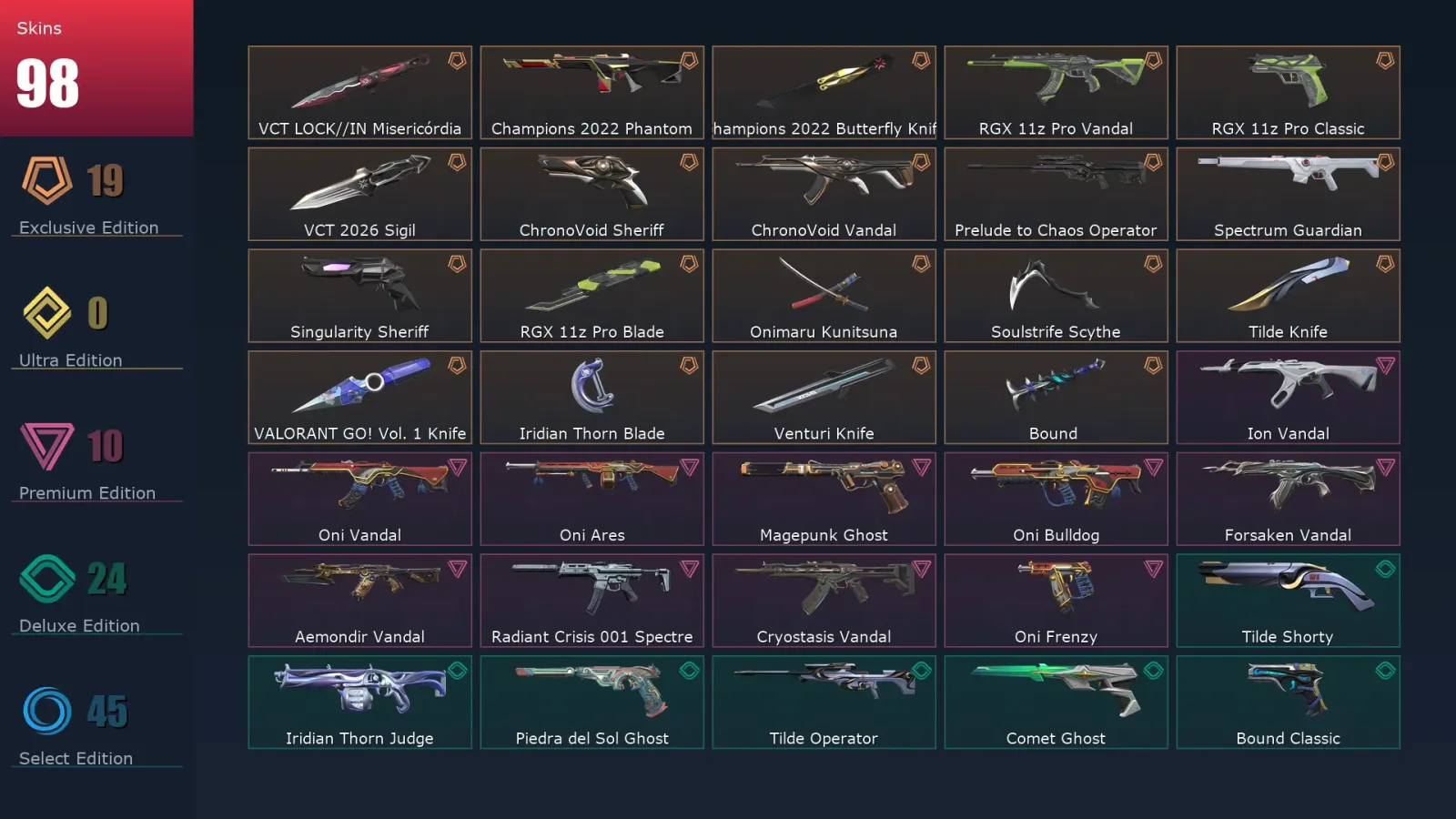 [Valorant] | EU | Level 274 | Ascendant 1 | 28 Agents | 98 Skins — Valorant account