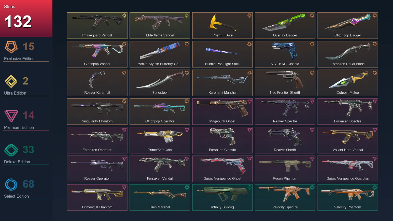 EU | Lv224 | Unranked | 132 Skin | 28 Agent | 162 Buddy