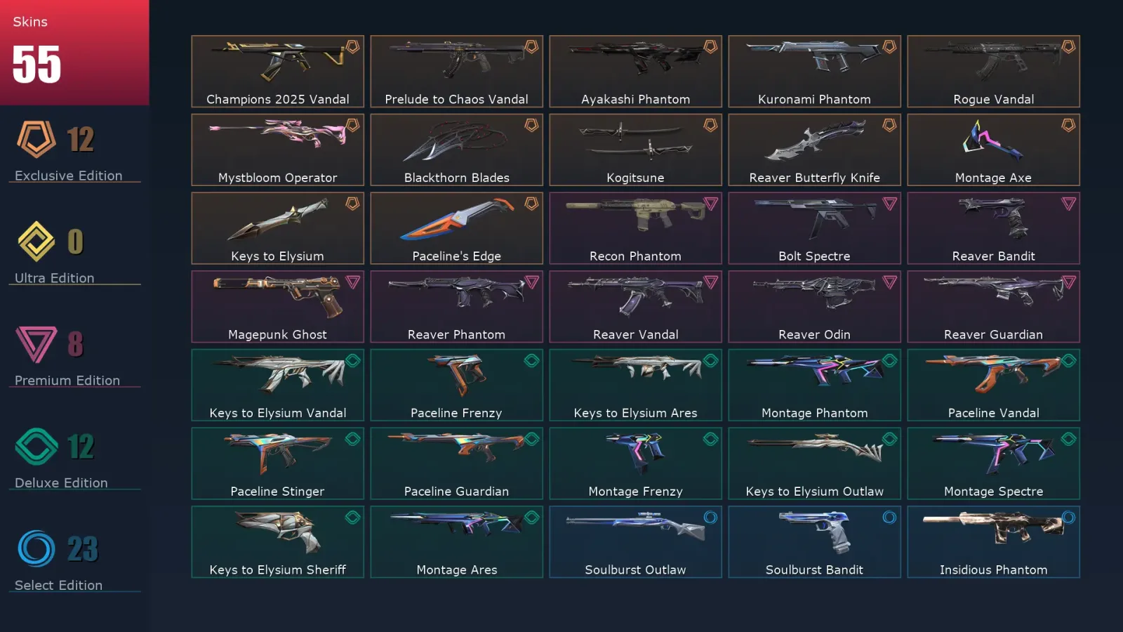 [Valorant] | EU | Level 101 | Diamond 1 | 27 Agents | 55 Skins