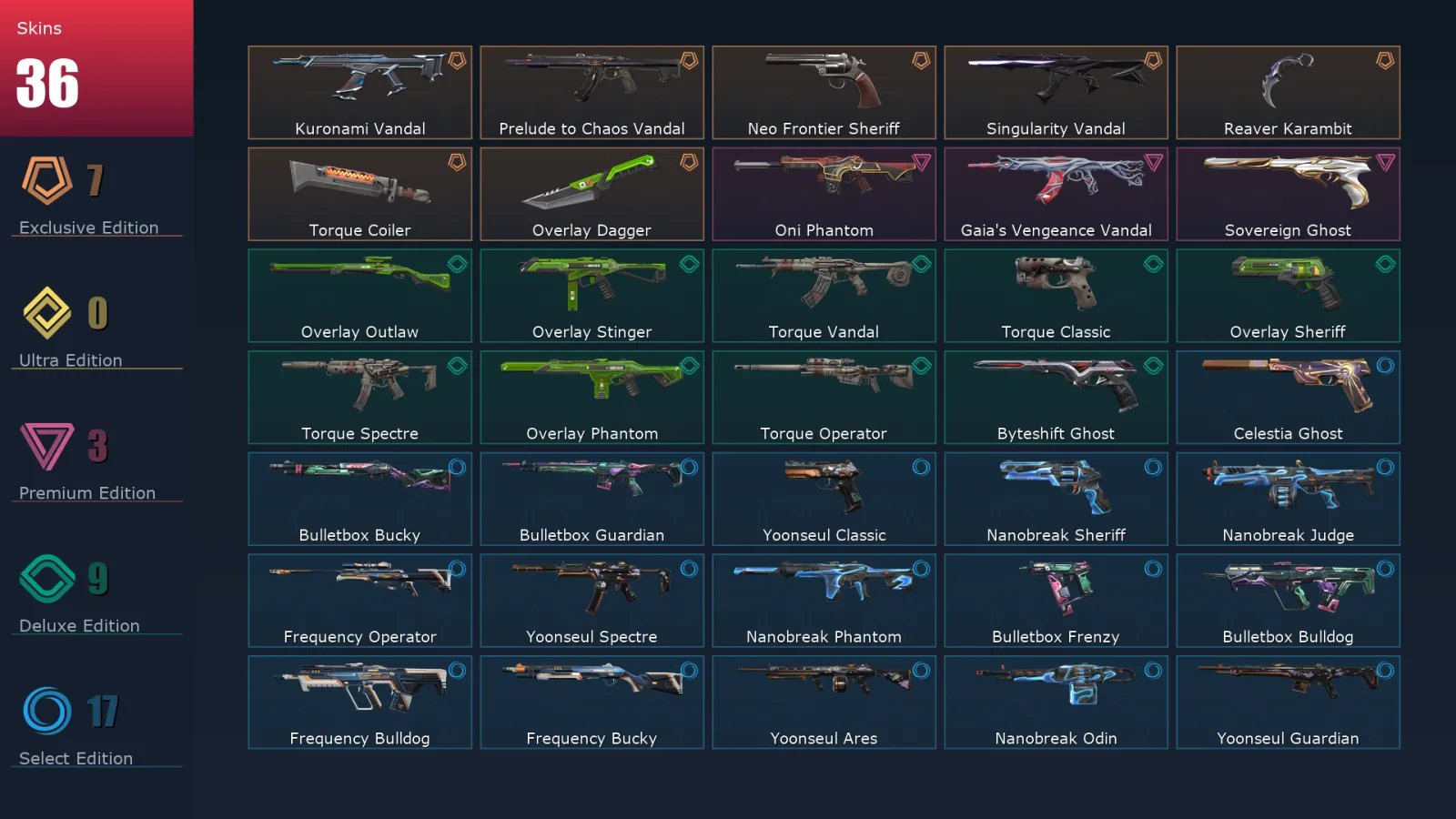 [Valorant] | EU | Level 115 | Bronze 2 | 29 Agents | 36 Skins