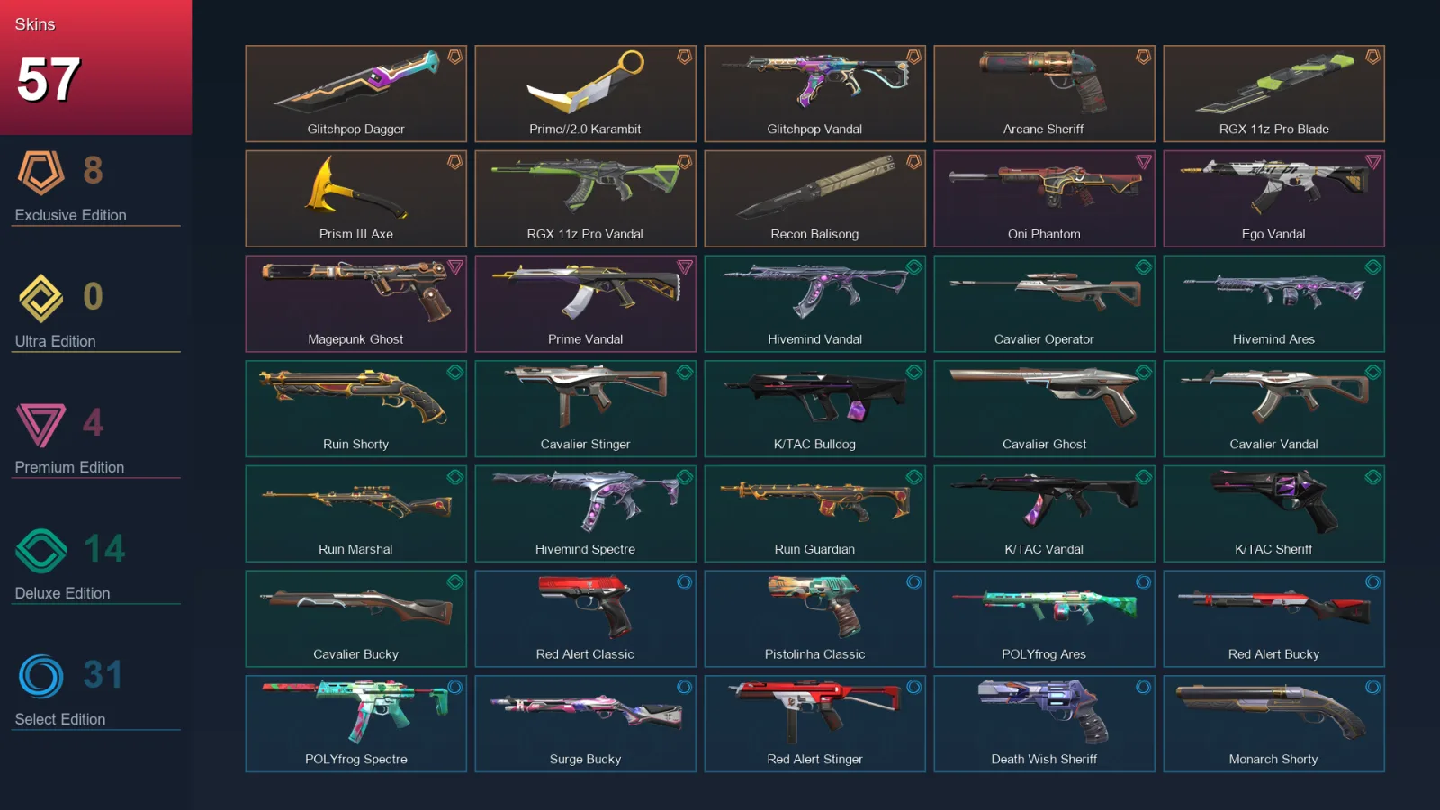 AP | Lv113 | Unranked | 57 Skin | 22 Agent | 77 Buddy — Valorant account