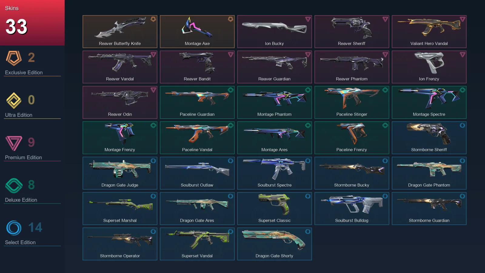 EU | Lv61 | Platinum I | 33 Skin | 19 Agent | 30 Buddy