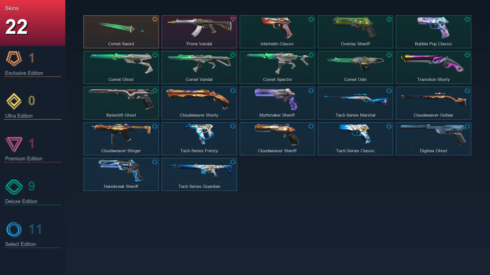 AP | Lv165 | Unranked | 22 Skin | 28 Agent | 94 Buddy