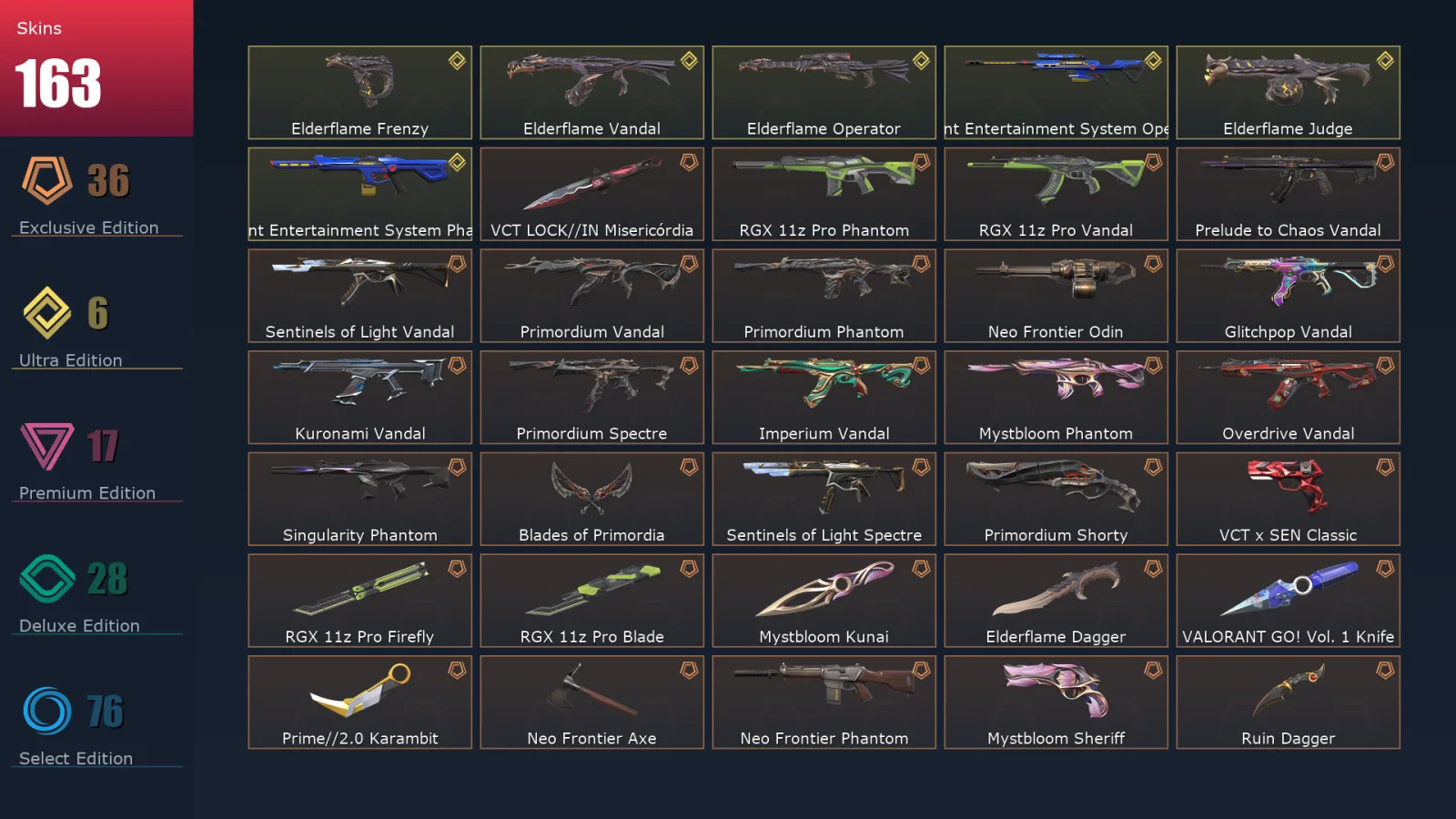 [Valorant] | EU | Level 283 | 25 Agents | 163 Skins