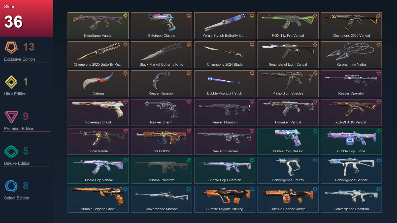 NA | Lv25 | Unranked | 36 Skin | 17 Agent | 15 Buddy