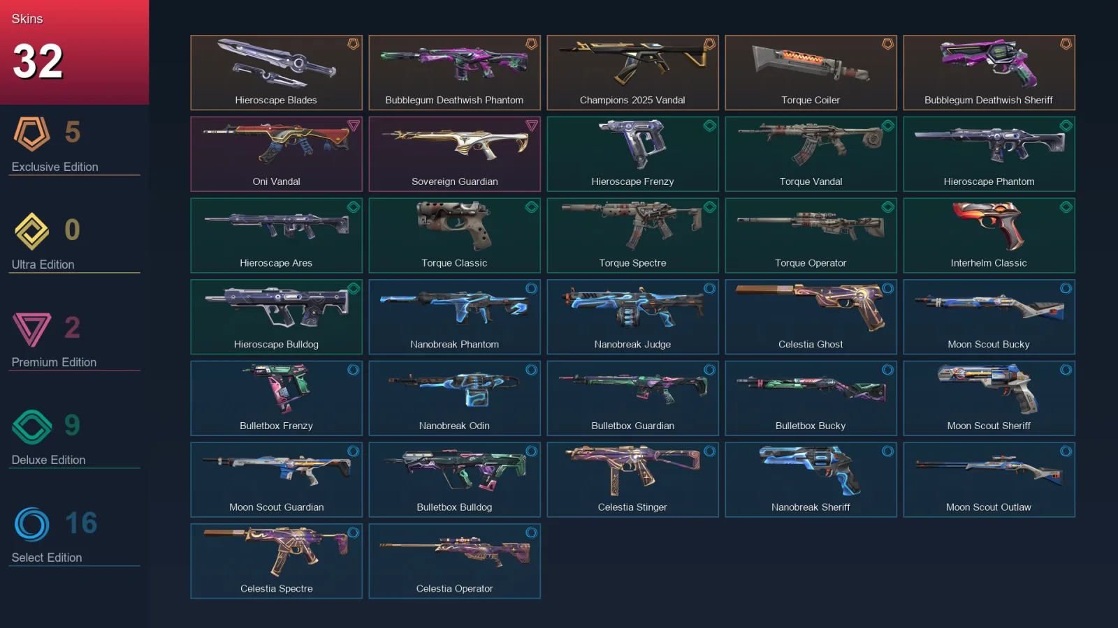AP | Hieroscape Blades | Bubblegum Deathwish Phantom | Champions 2025 Vandal | Torque Coiler | 32 Skin | 17 Agent | 39 Buddy | Lv63