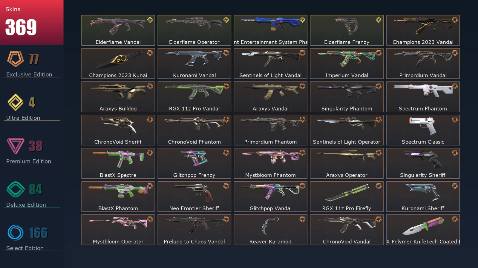 [Valorant] | EU | Level 487 | 27 Agents | 369 Skins