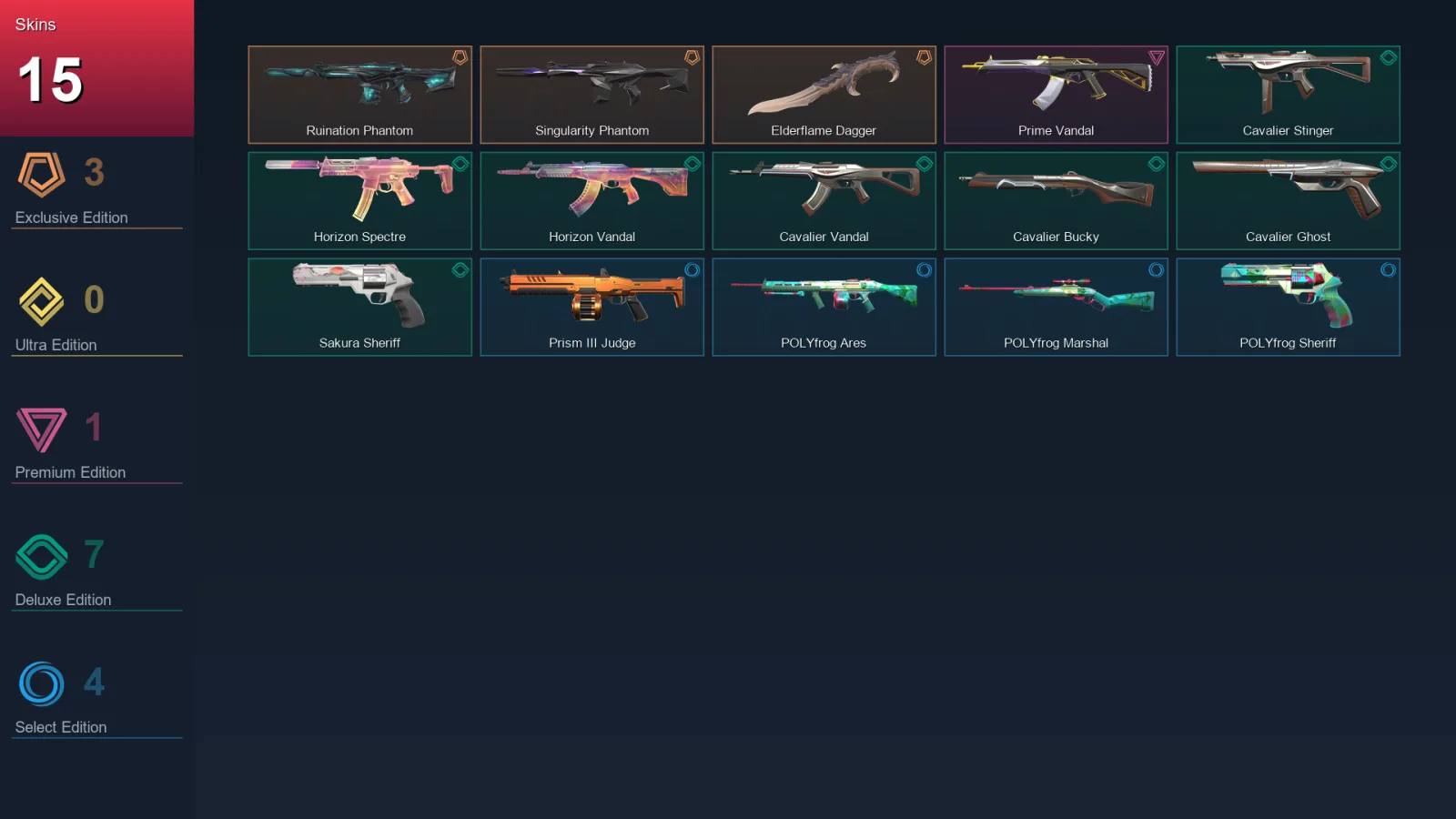 EU | Lv25 | Unranked | 15 Skin | 11 Agent | 22 Buddy — Ruination Phantom