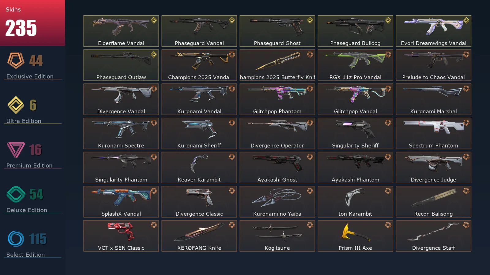 [Valorant] | EU | Level 412 | Diamond 2 | 29 Agents | 235 Skins