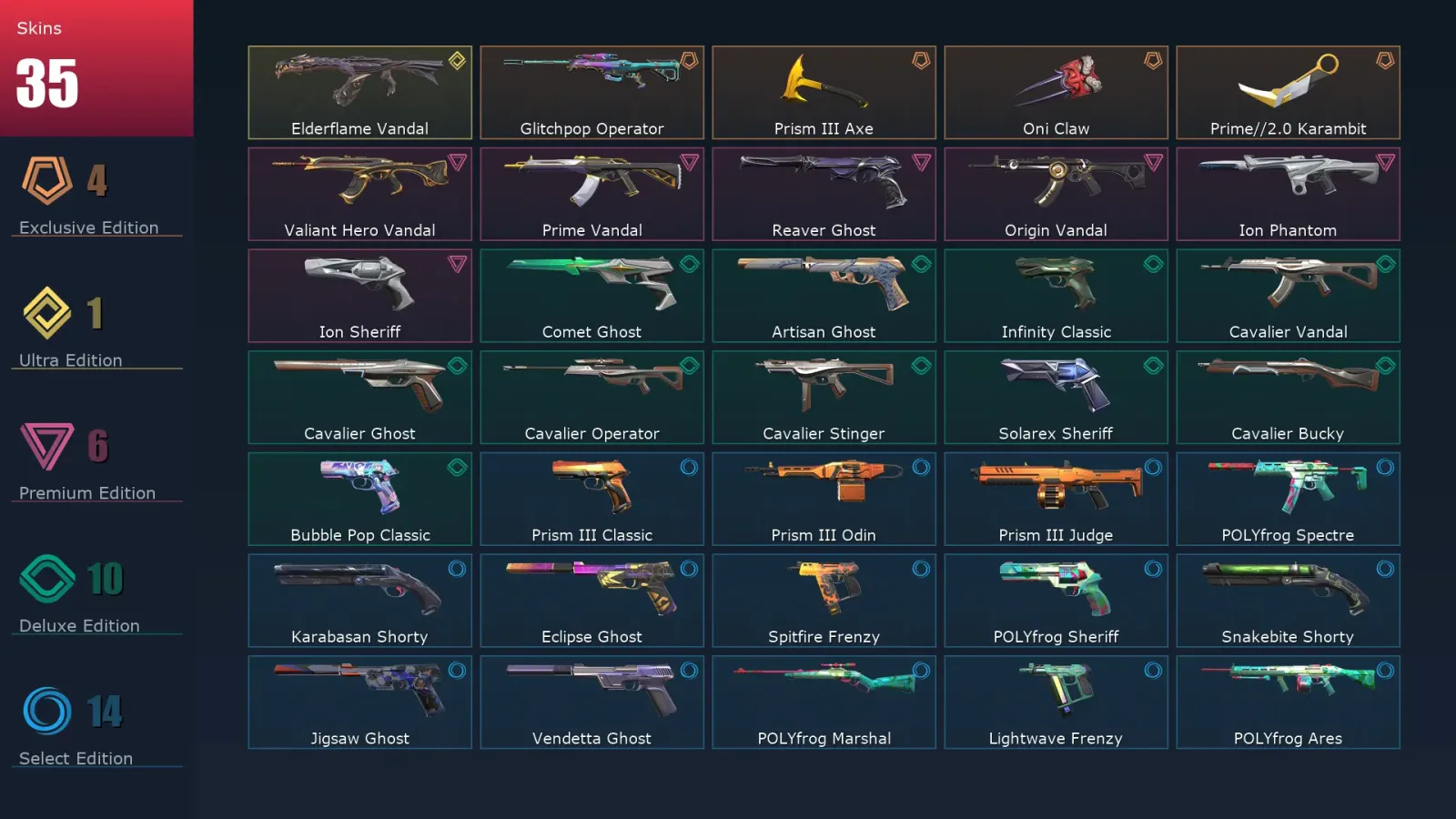 [Valorant] | EU | Level 247 | Platinum 3 | 29 Agents | 35 Skins